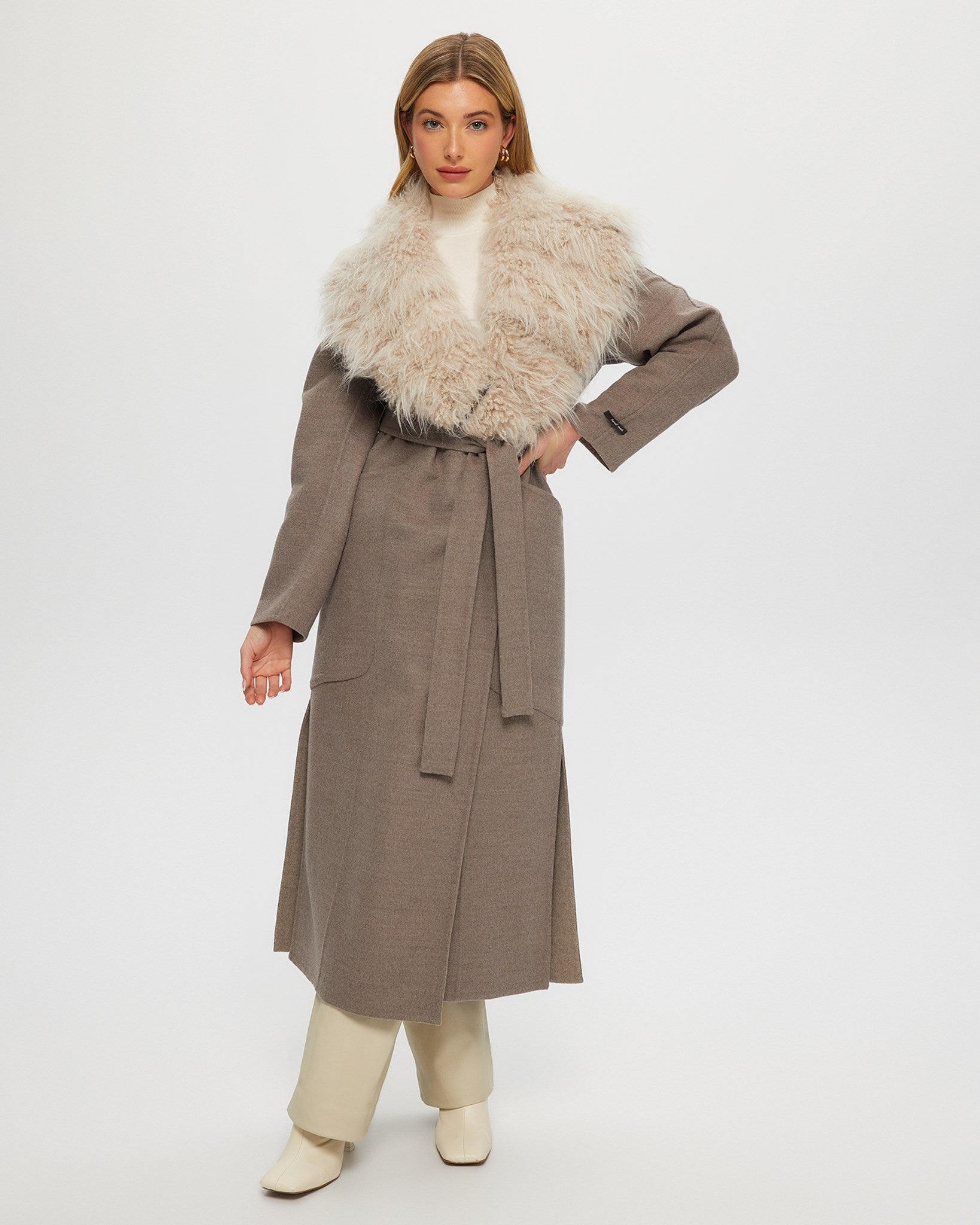 Double-Face Coat Crafted From Loro Piana Cashmere and Wool with Detachable Select Cashmere Goat Collar and Belt