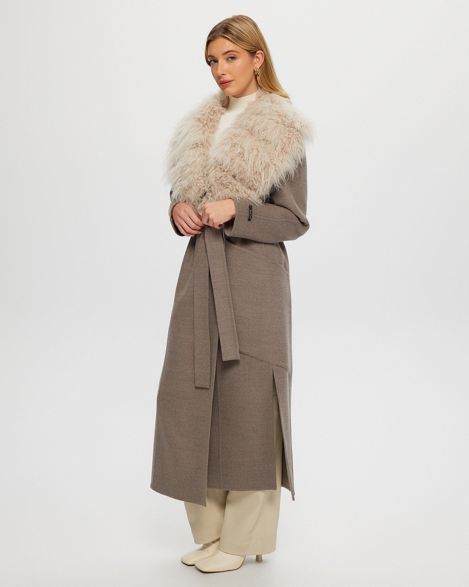 Double-Face Coat Crafted From Loro Piana Cashmere and Wool with Detachable Select Cashmere Goat Collar and Belt