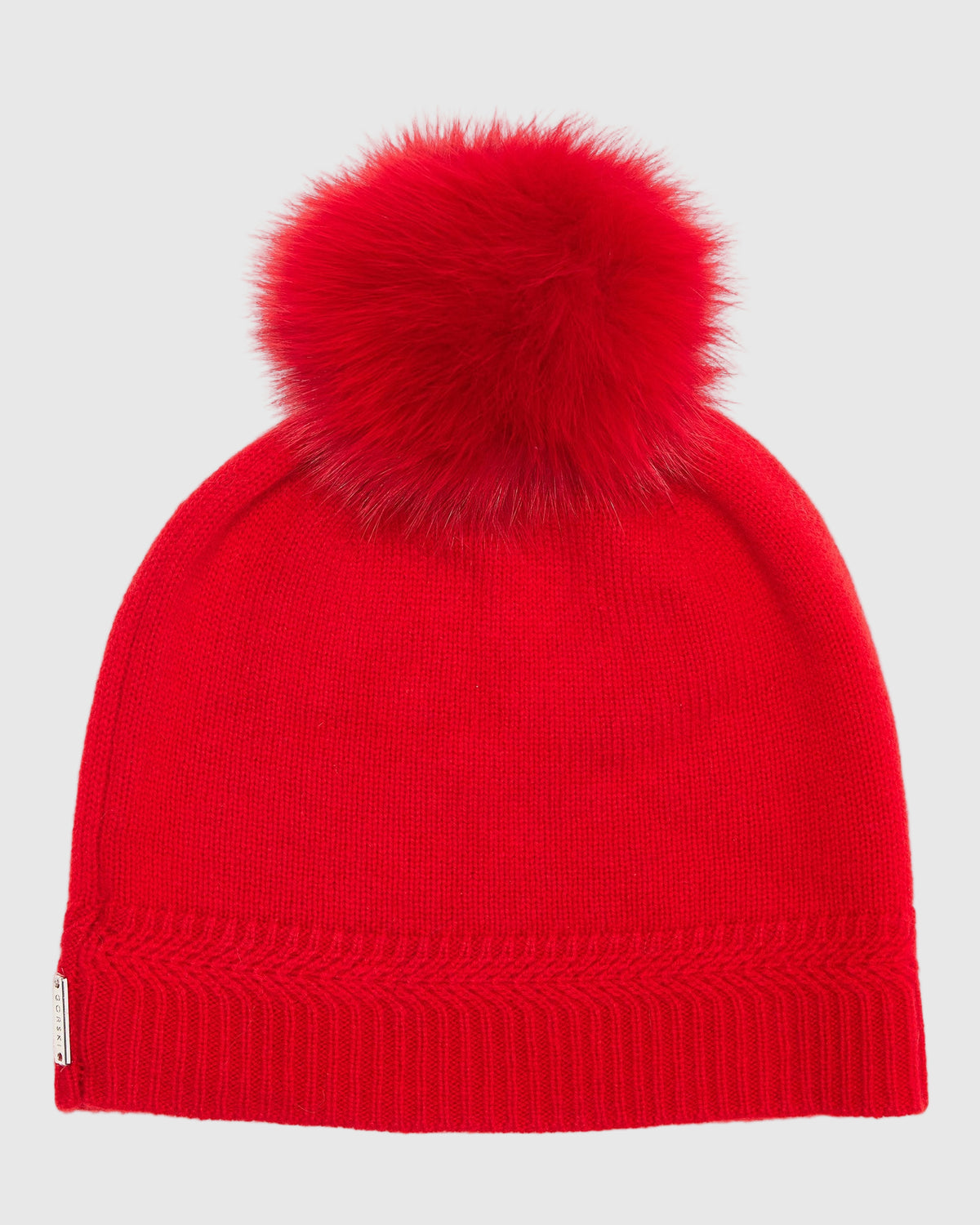 Knit Cashmere Hat with Fox Fur Pompom