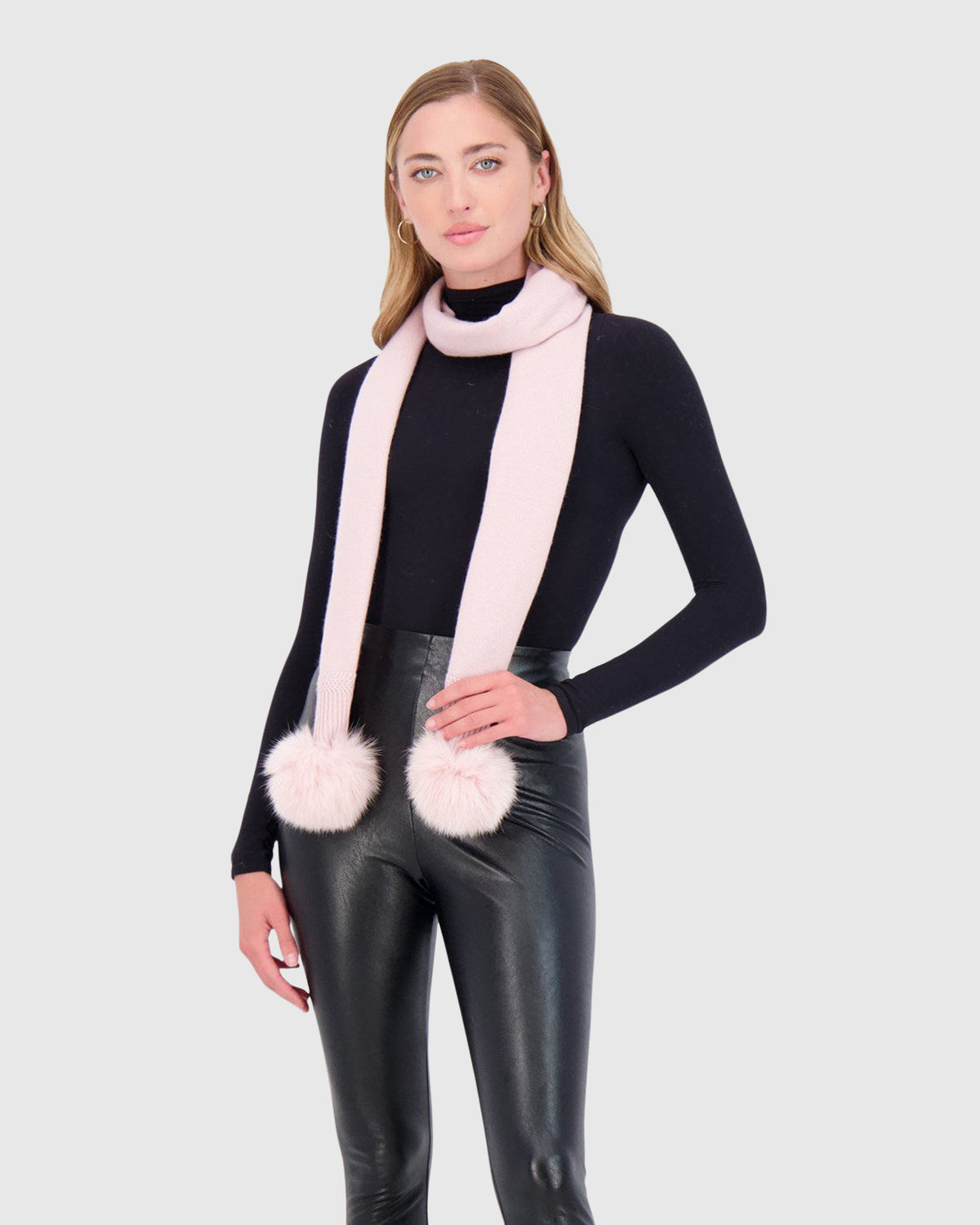 Knit Cashmere Scarf With Fox Pompom