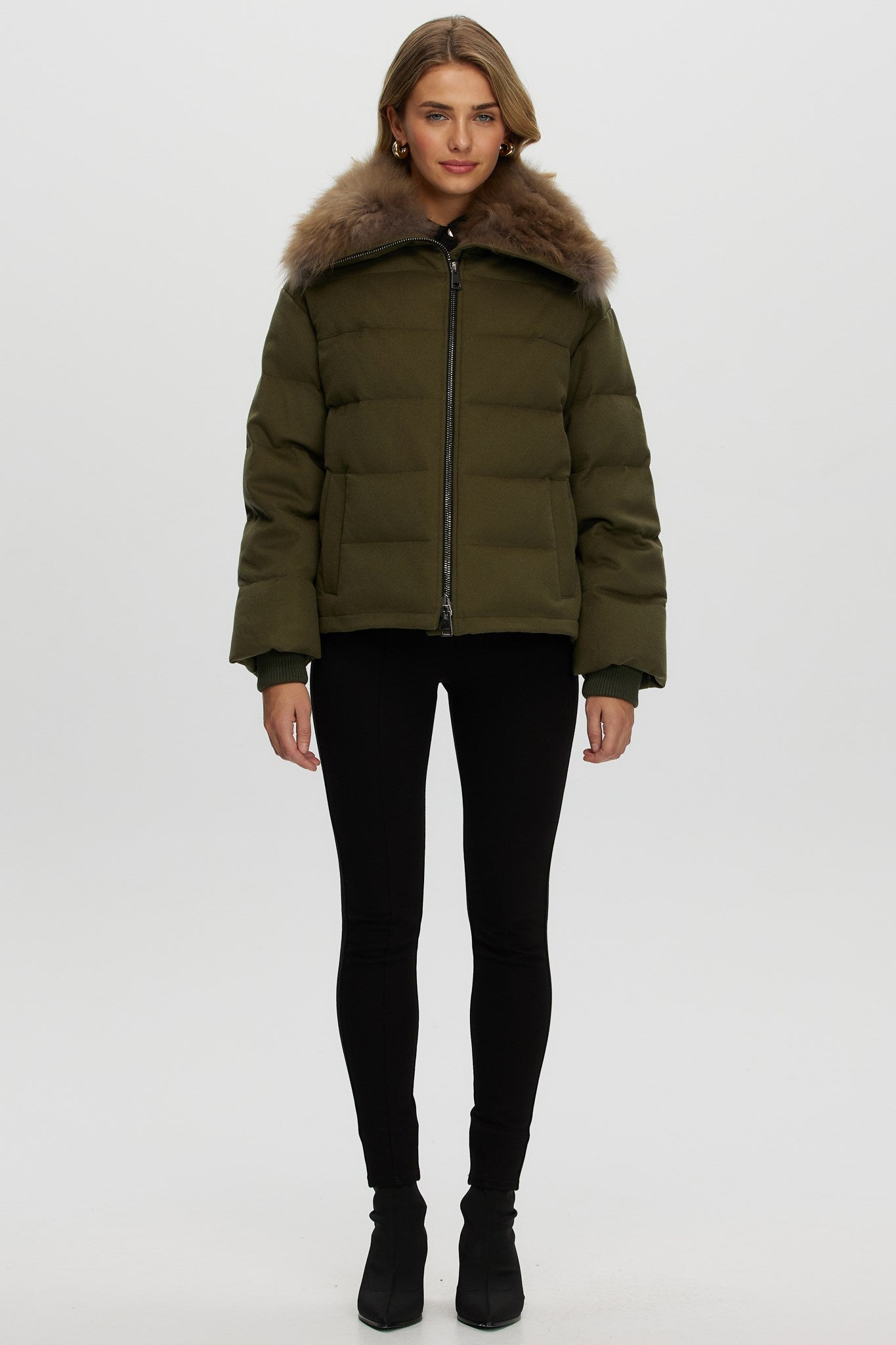 Down Jacket Crafted From Loro Piana Cashmere with Select Cashmere Goat Collar