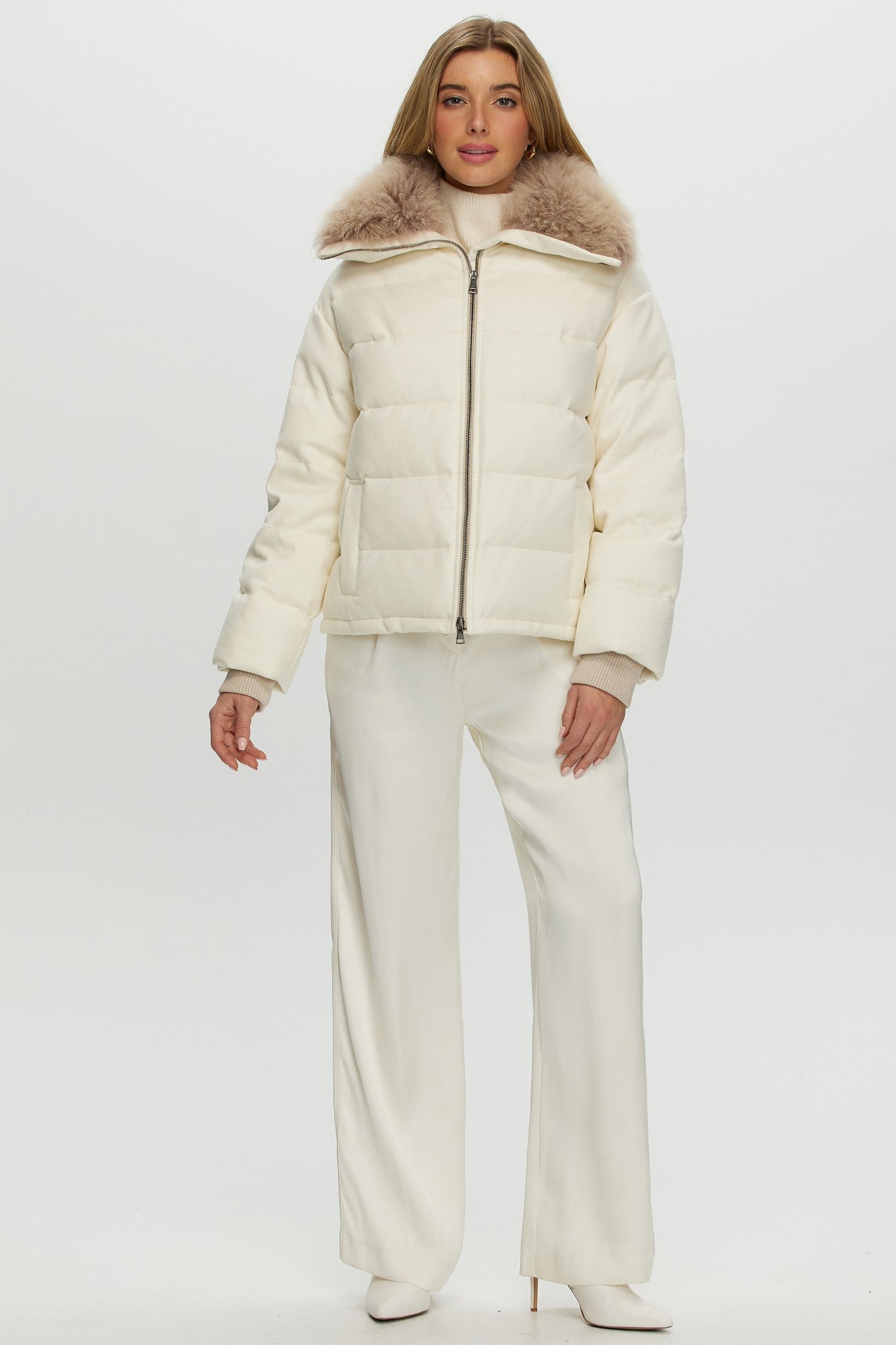 Down Jacket Crafted From Loro Piana Cashmere with Select Cashmere Goat Collar