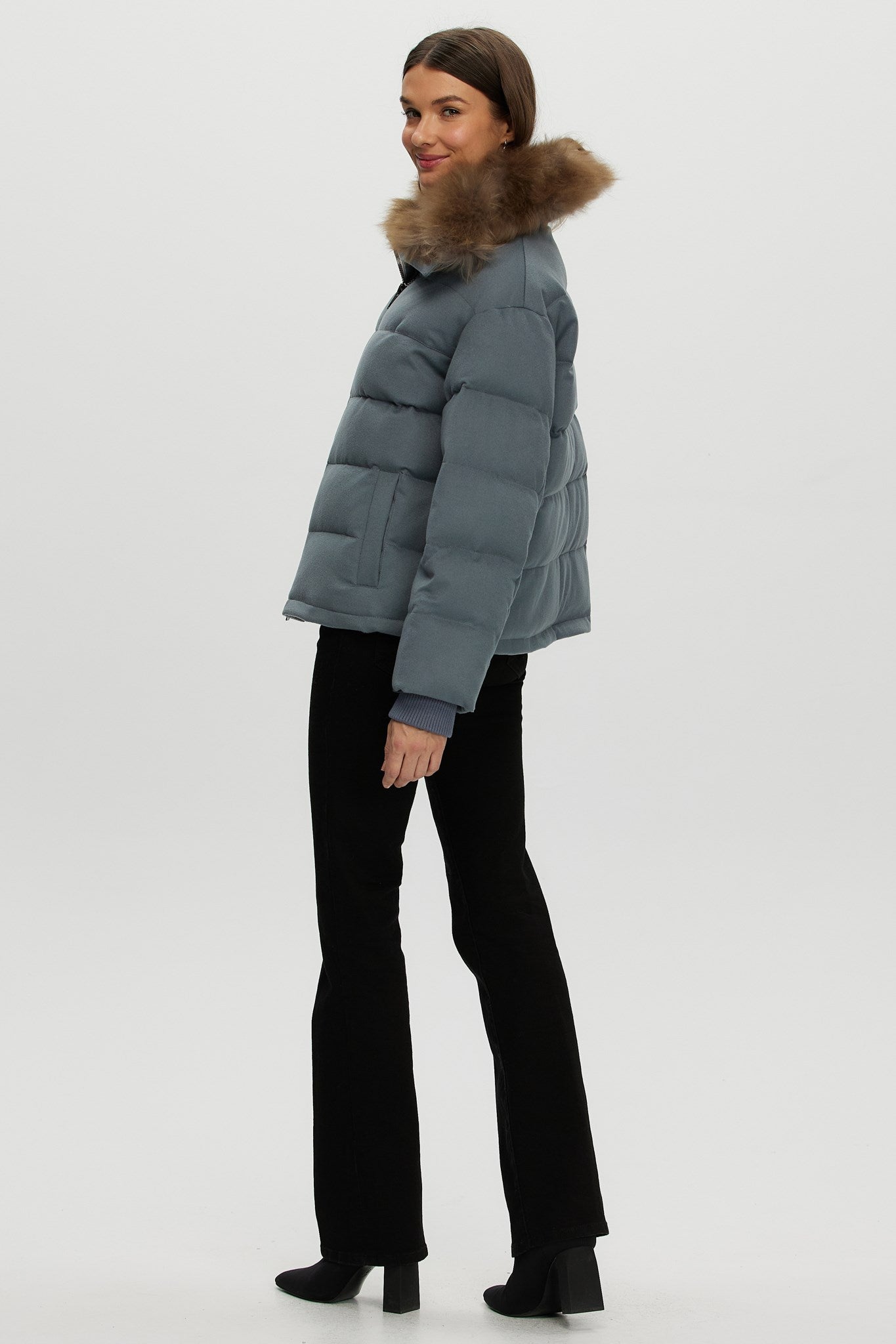 Down Jacket Crafted From Loro Piana Cashmere with Select Cashmere Goat Collar