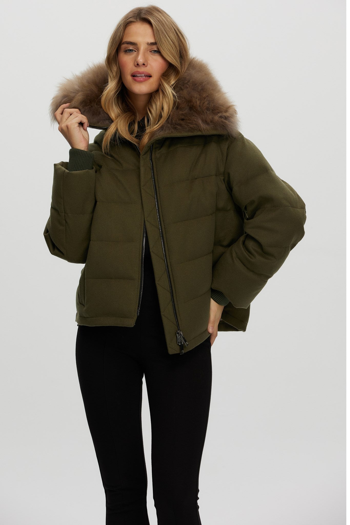 Down Jacket Crafted From Loro Piana Cashmere with Select Cashmere Goat Collar