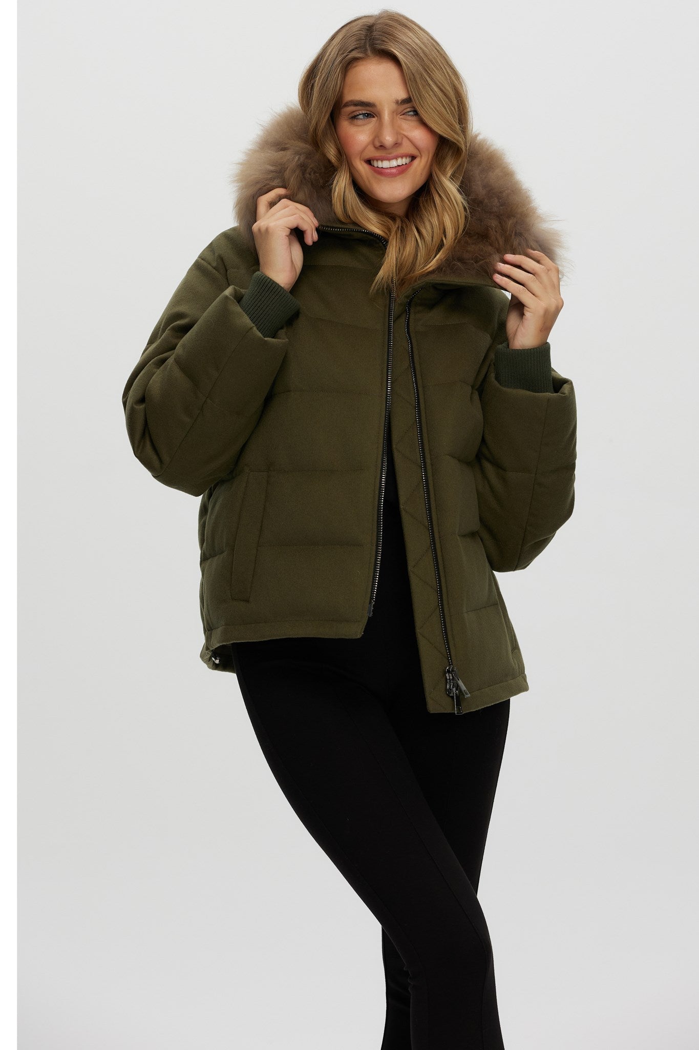 Down Jacket Crafted From Loro Piana Cashmere with Select Cashmere Goat Collar