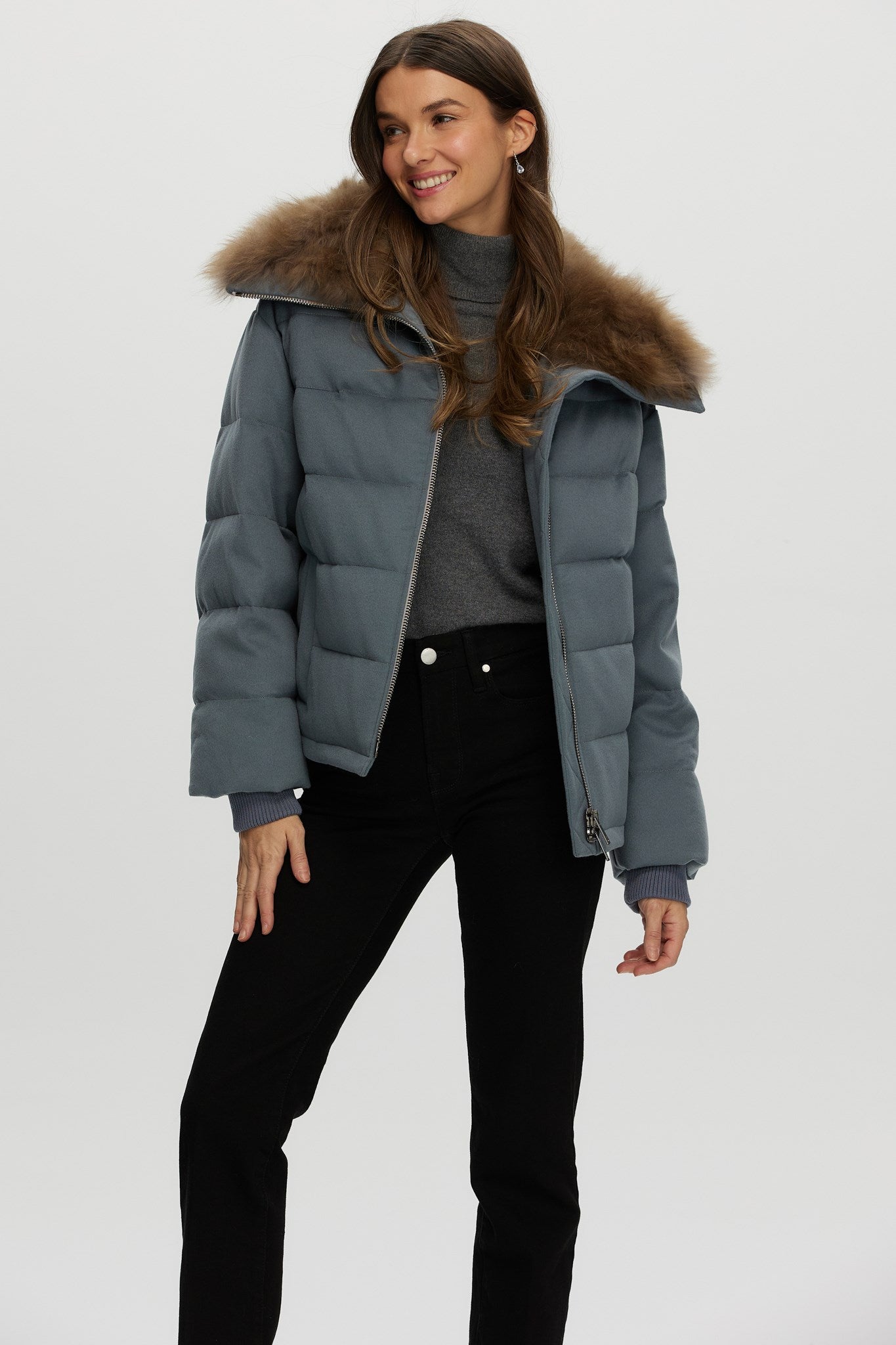 Down Jacket Crafted From Loro Piana Cashmere with Select Cashmere Goat Collar