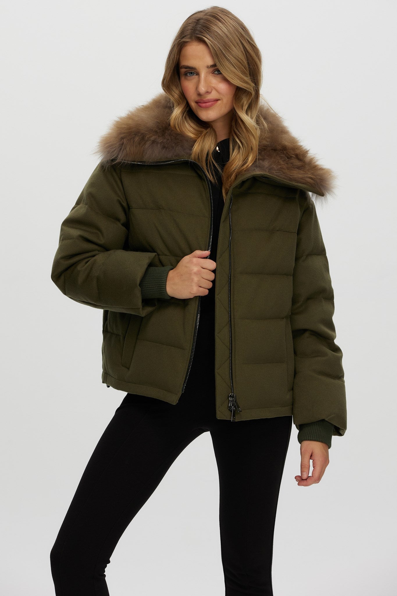 Down Jacket Crafted From Loro Piana Cashmere with Select Cashmere Goat Collar