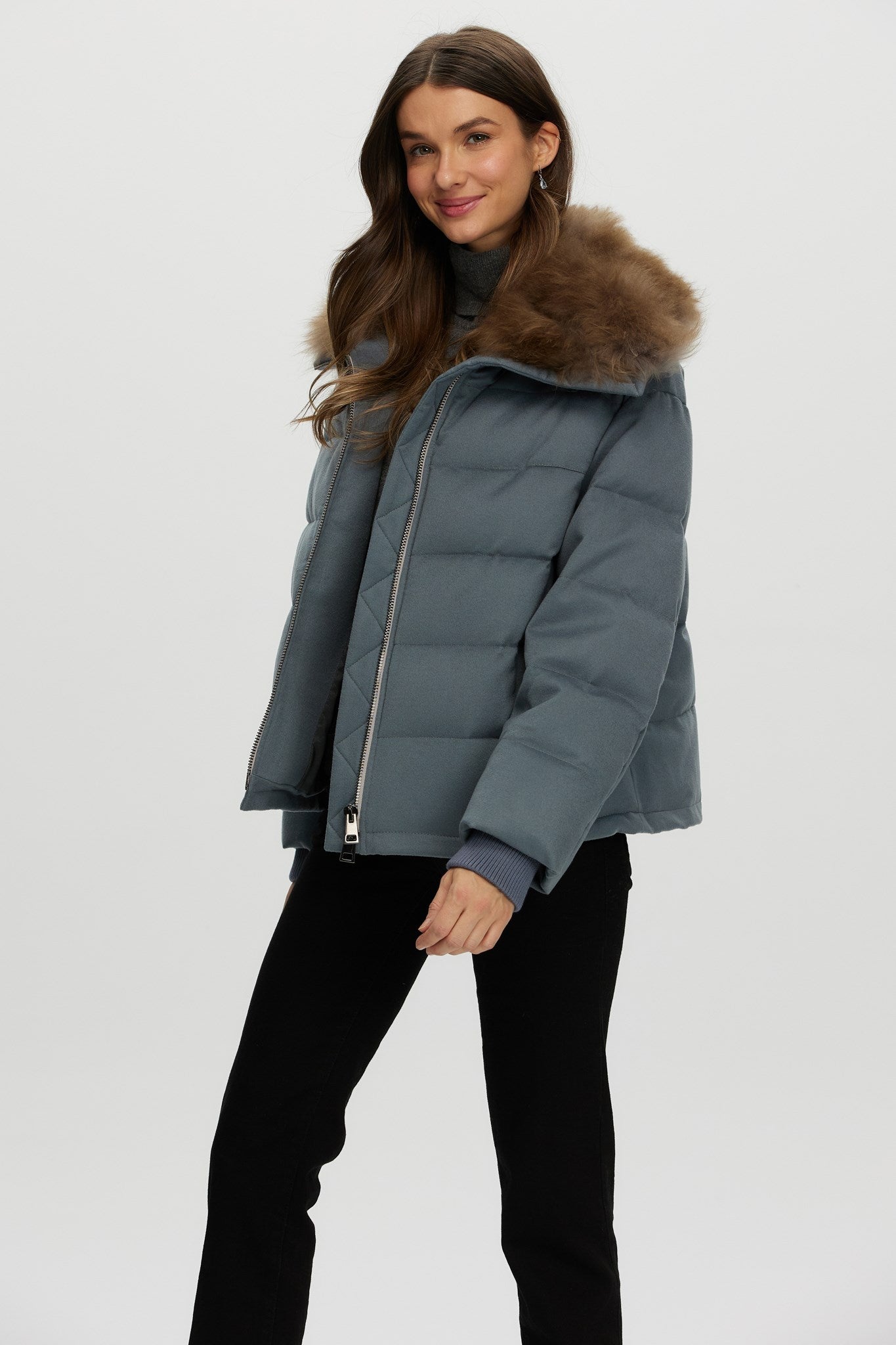 Down Jacket Crafted From Loro Piana Cashmere with Select Cashmere Goat Collar