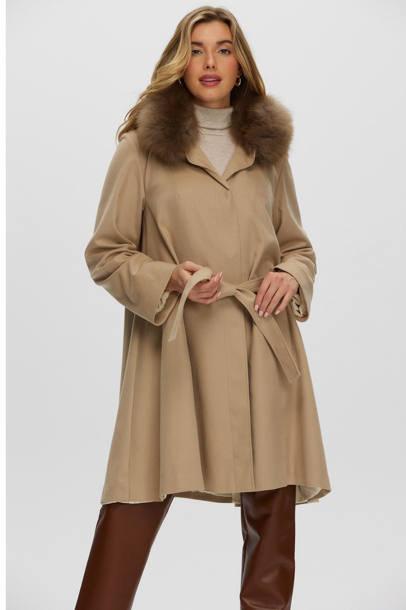 Stroller Crafted From Loro Piana Cashmere with Select Cashmere Goat Collar and Belt