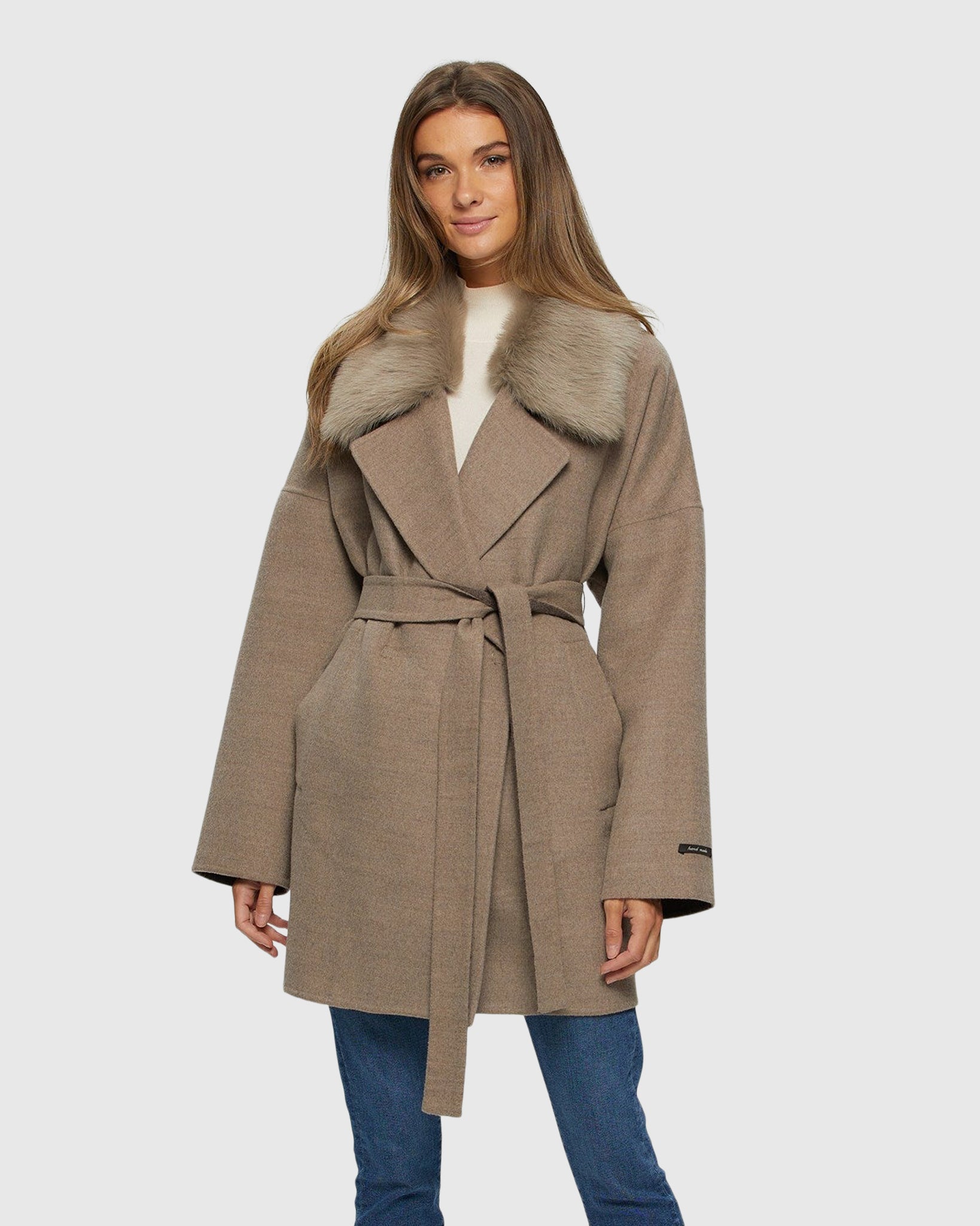 Loro Piana Cashmere & Wool Belted Jacket with Detachable Toscana Shear