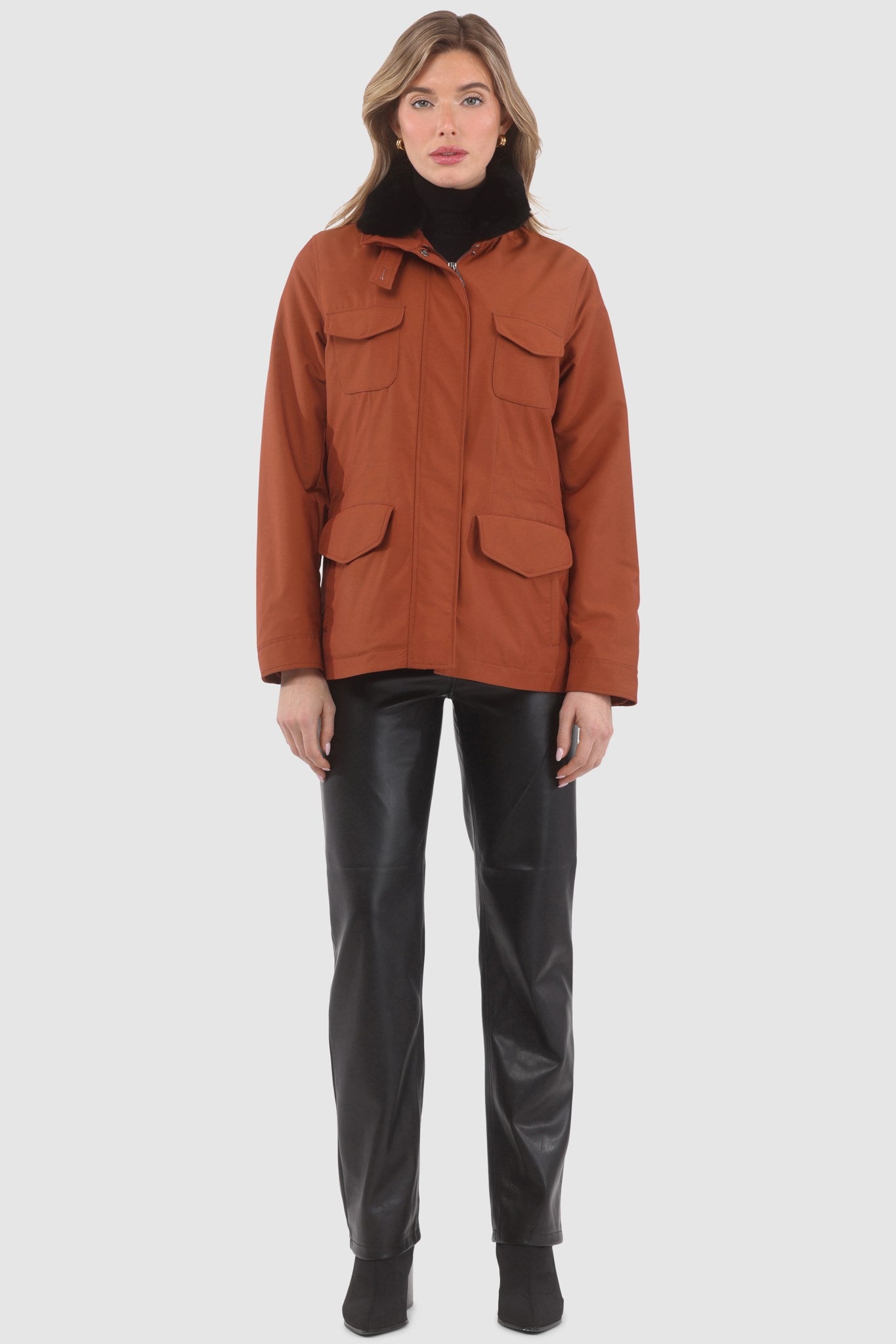 Jacket Crafted From Loro Piana Storm System Fabric with Detachable Select Shearling Lamb Collar and Concealed Hood