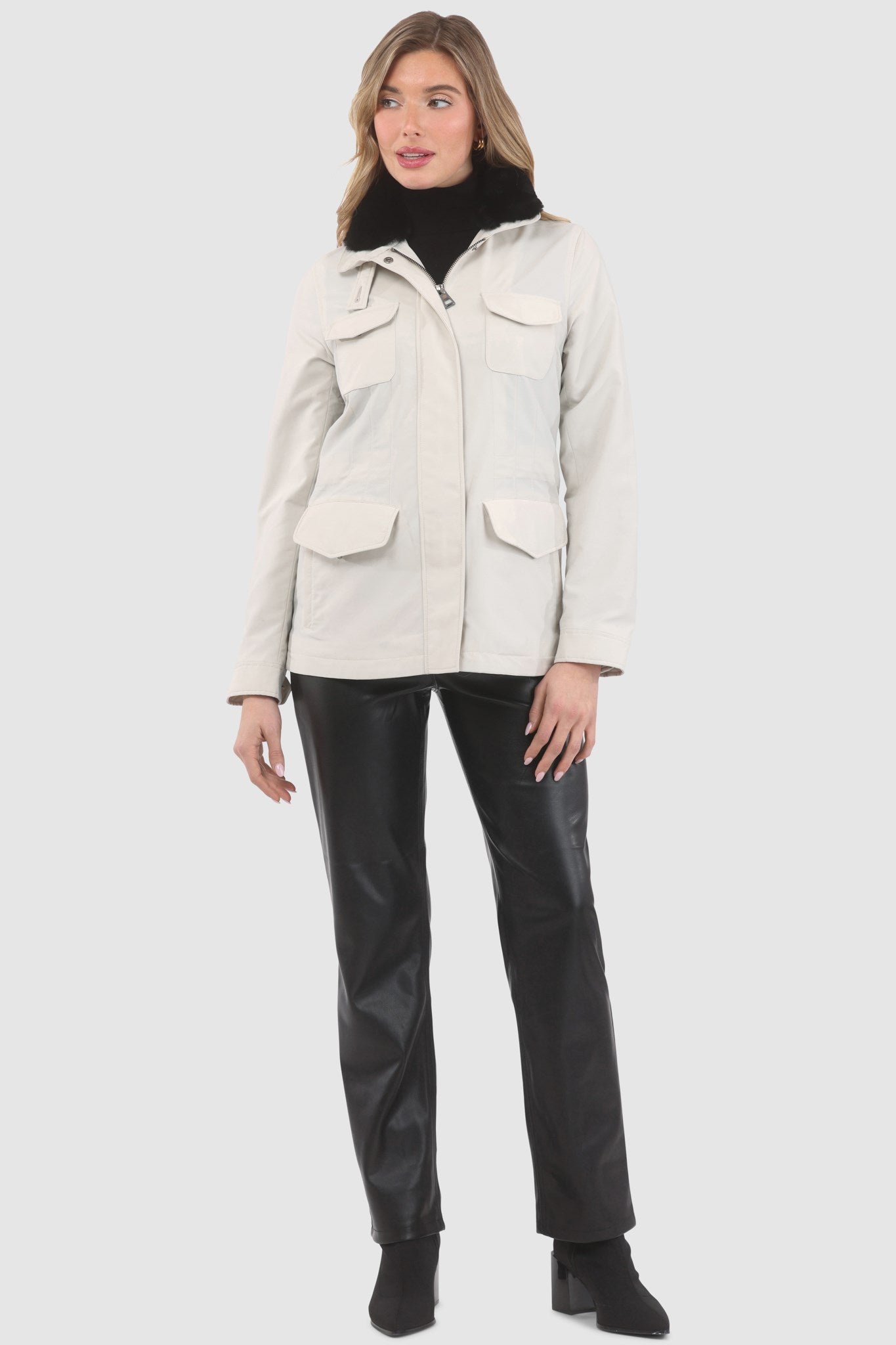 Jacket Crafted From Loro Piana Storm System Fabric with Detachable Select Shearling Lamb Collar and Concealed Hood