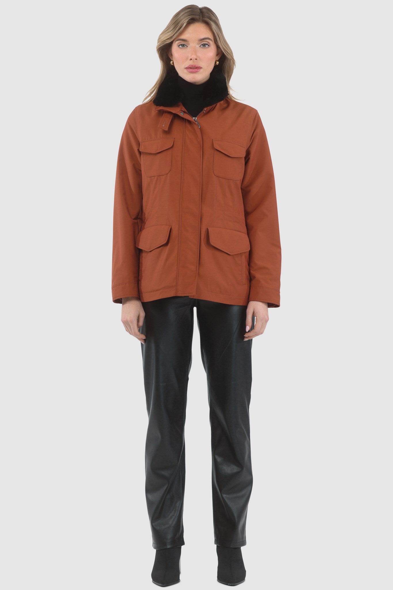 Jacket Crafted From Loro Piana Storm System Fabric with Detachable Select Shearling Lamb Collar and Concealed Hood