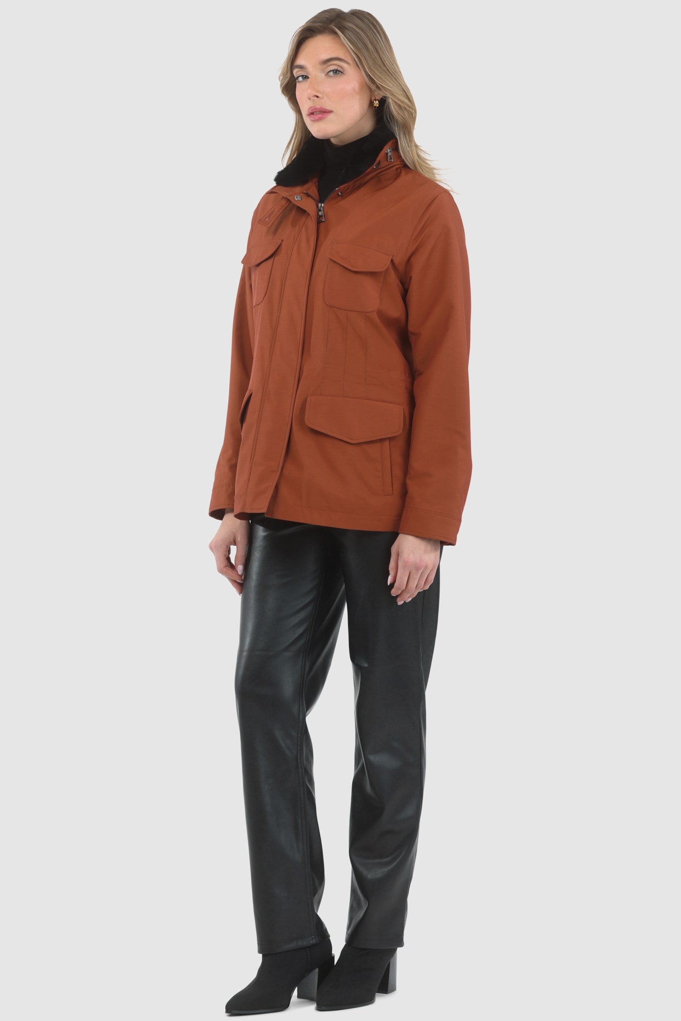 Jacket Crafted From Loro Piana Storm System Fabric with Detachable Select Shearling Lamb Collar and Concealed Hood