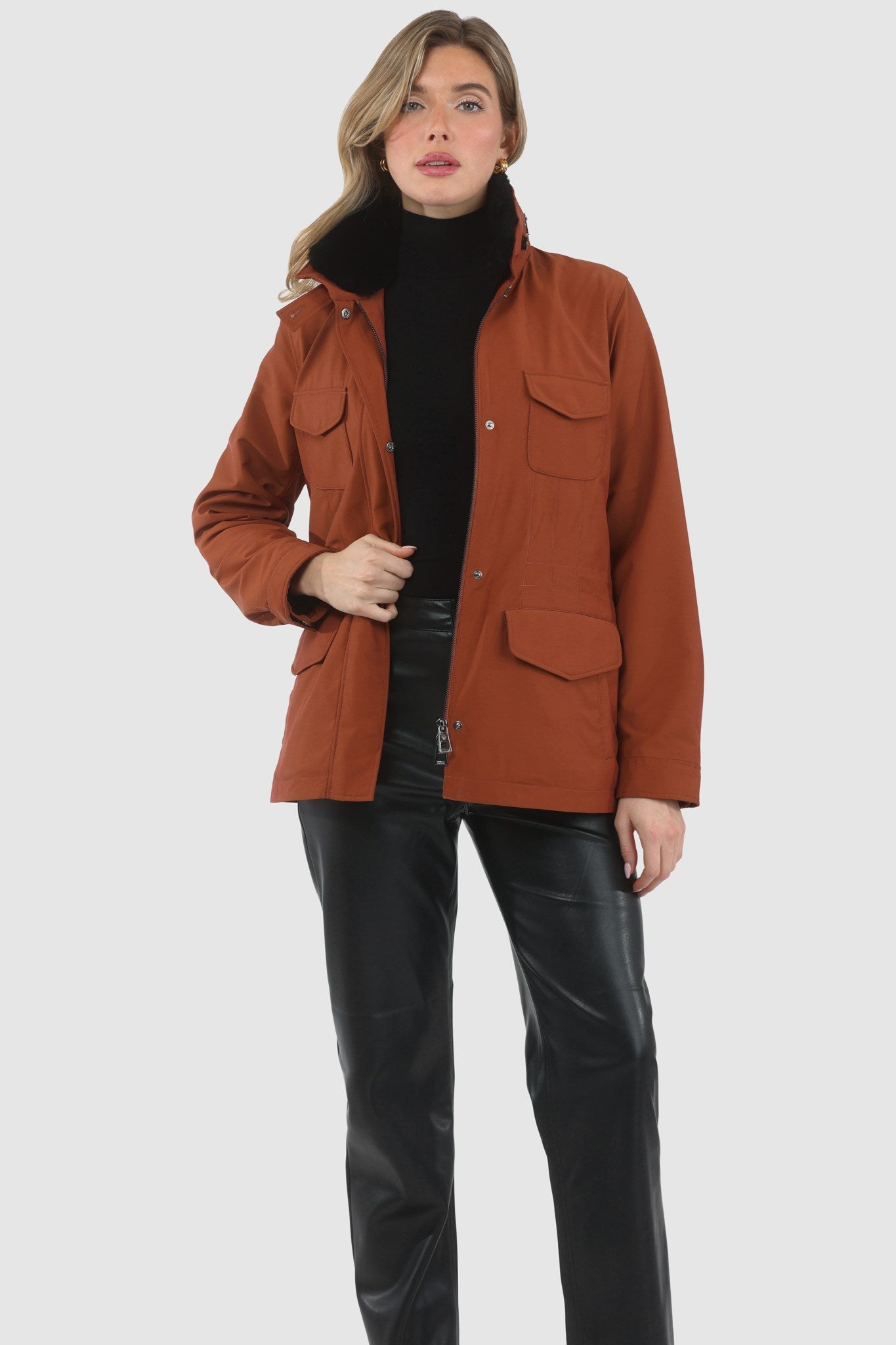 Jacket Crafted From Loro Piana Storm System Fabric with Detachable Select Shearling Lamb Collar and Concealed Hood