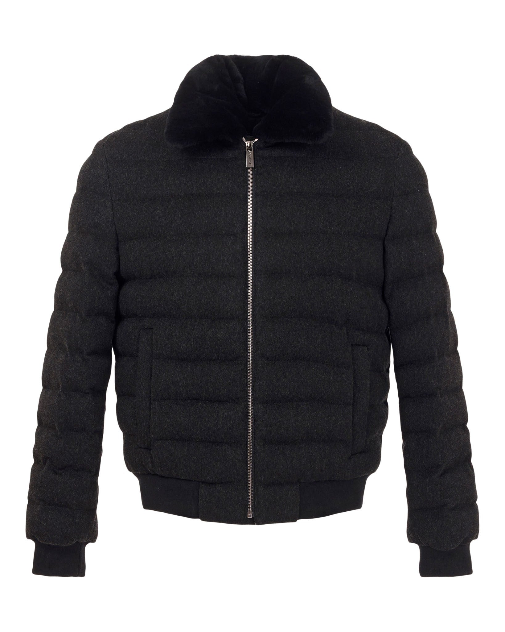 Men's Quilted Wool Jacket with Detachable Select Shearling Lamb Collar