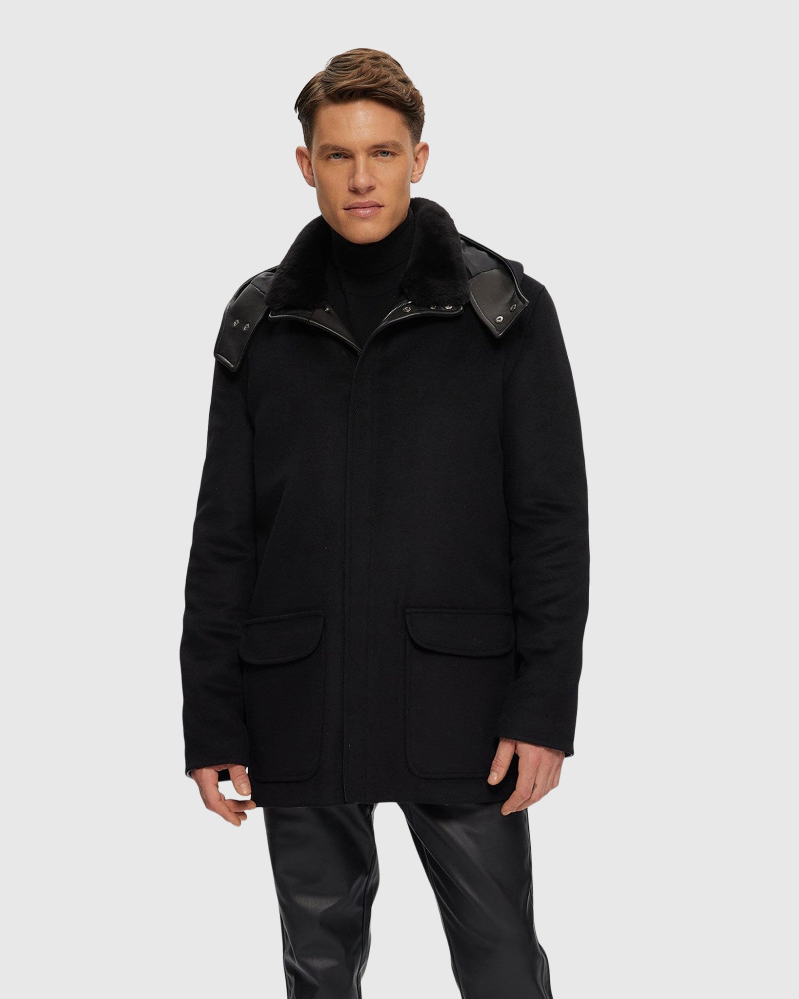 Collar Mens Wool Coats With Hood Men's Wool Parka With Detachable
