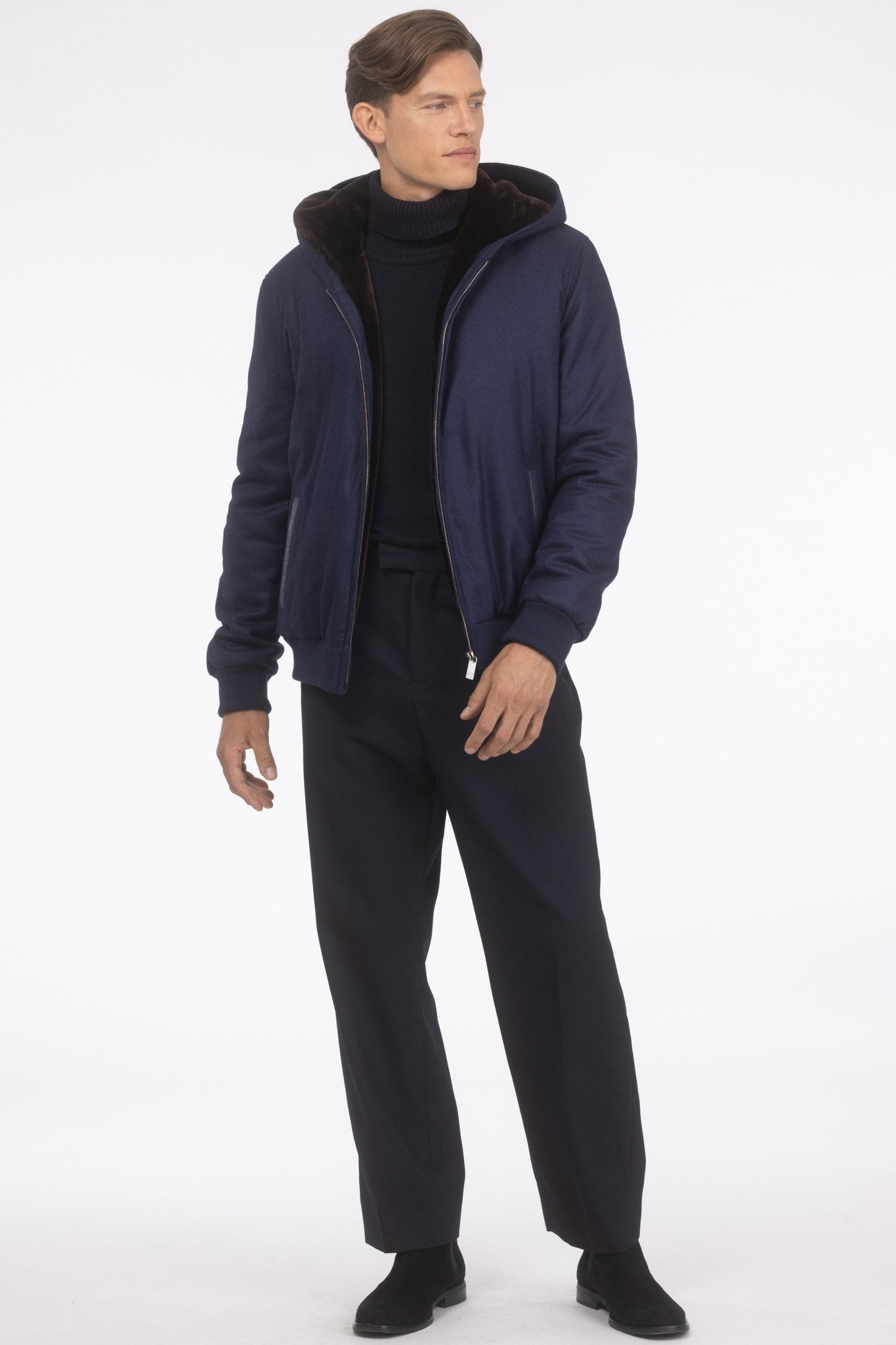 Men's Jacket Crafted From Loro Piana Cashmere and Wool with Select Shearling Lamb Lining