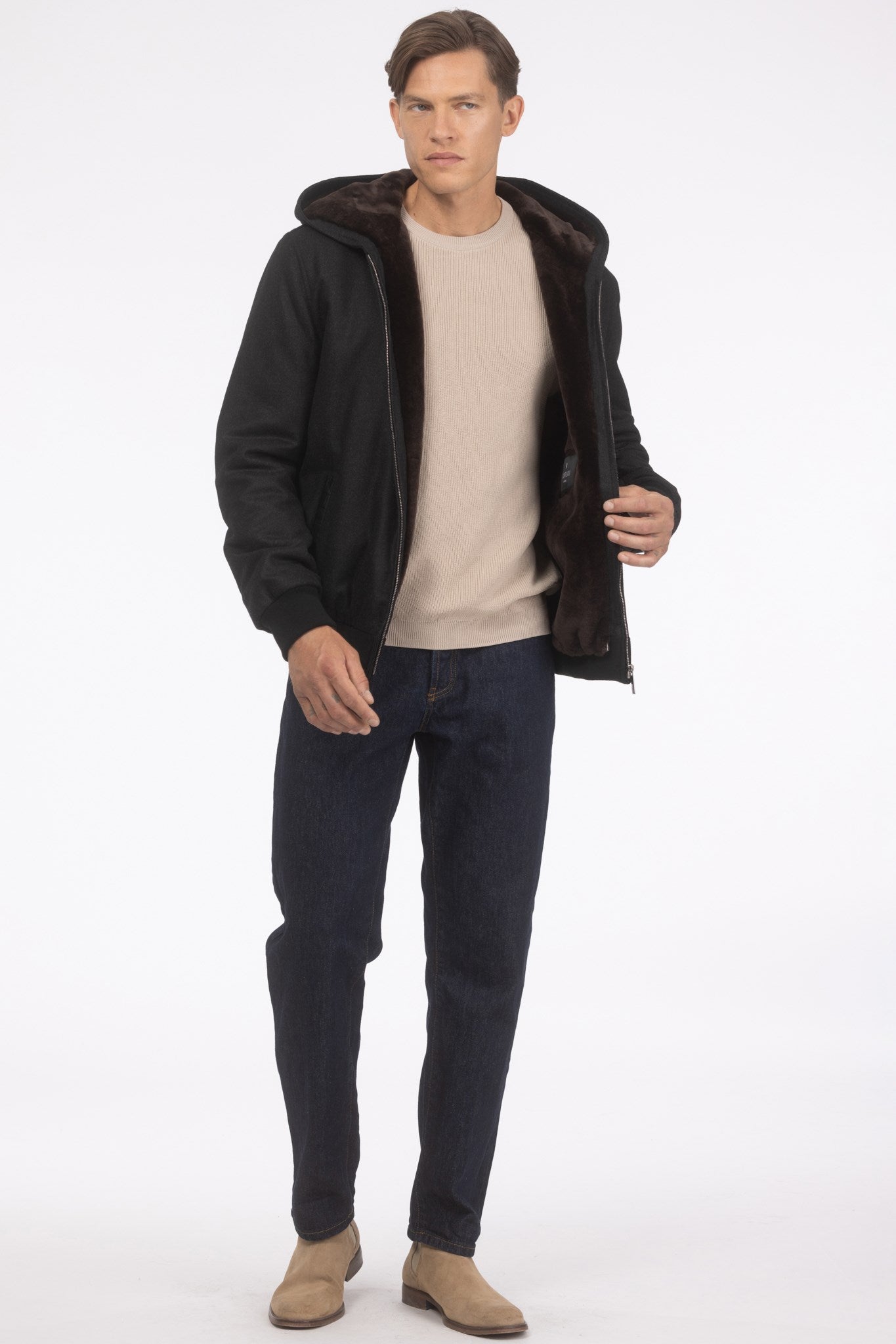 Men's Jacket Crafted From Loro Piana Cashmere and Wool with Select Shearling Lamb Lining