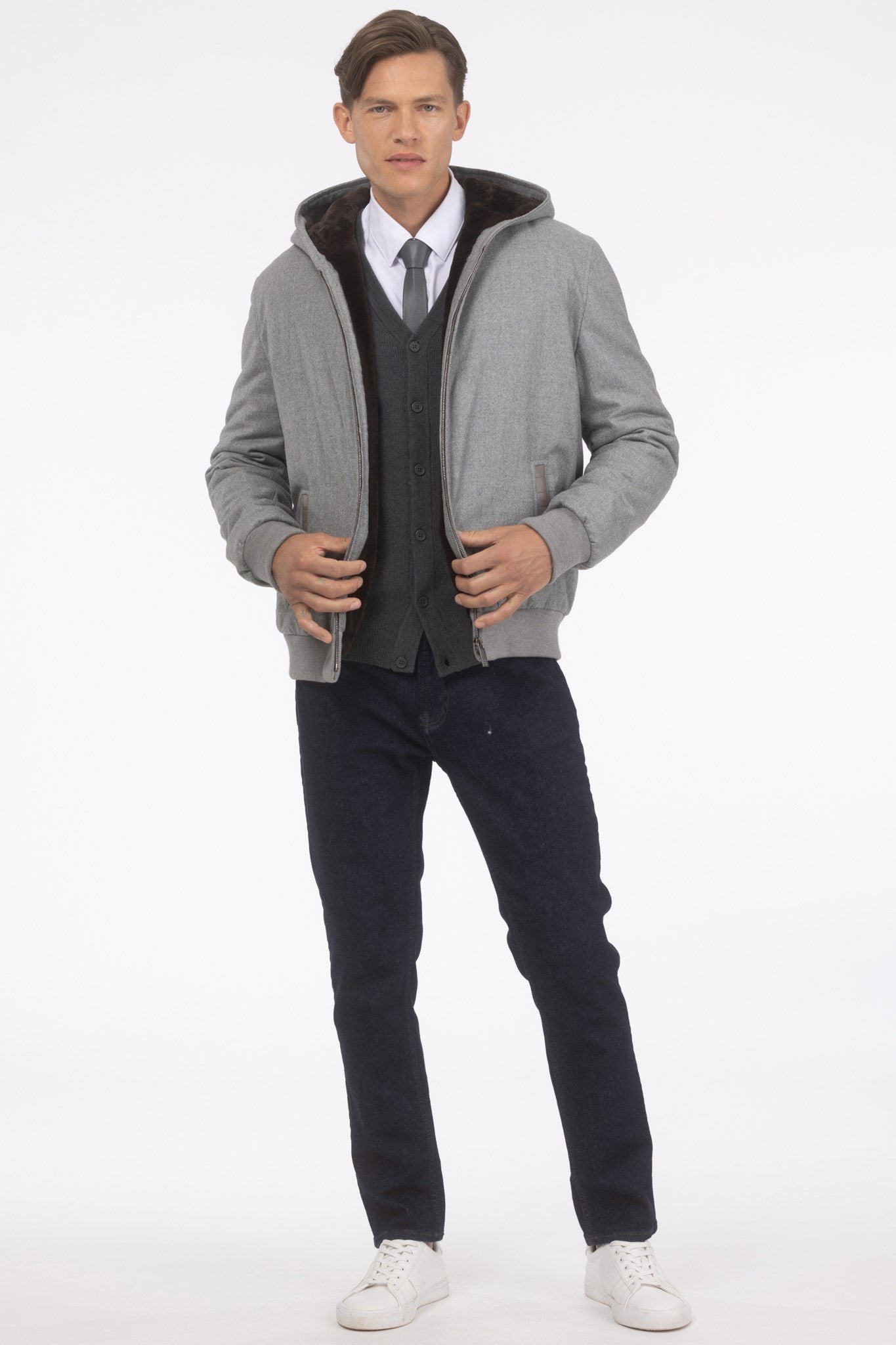Men's Jacket Crafted From Loro Piana Cashmere and Wool with Select Shearling Lamb Lining