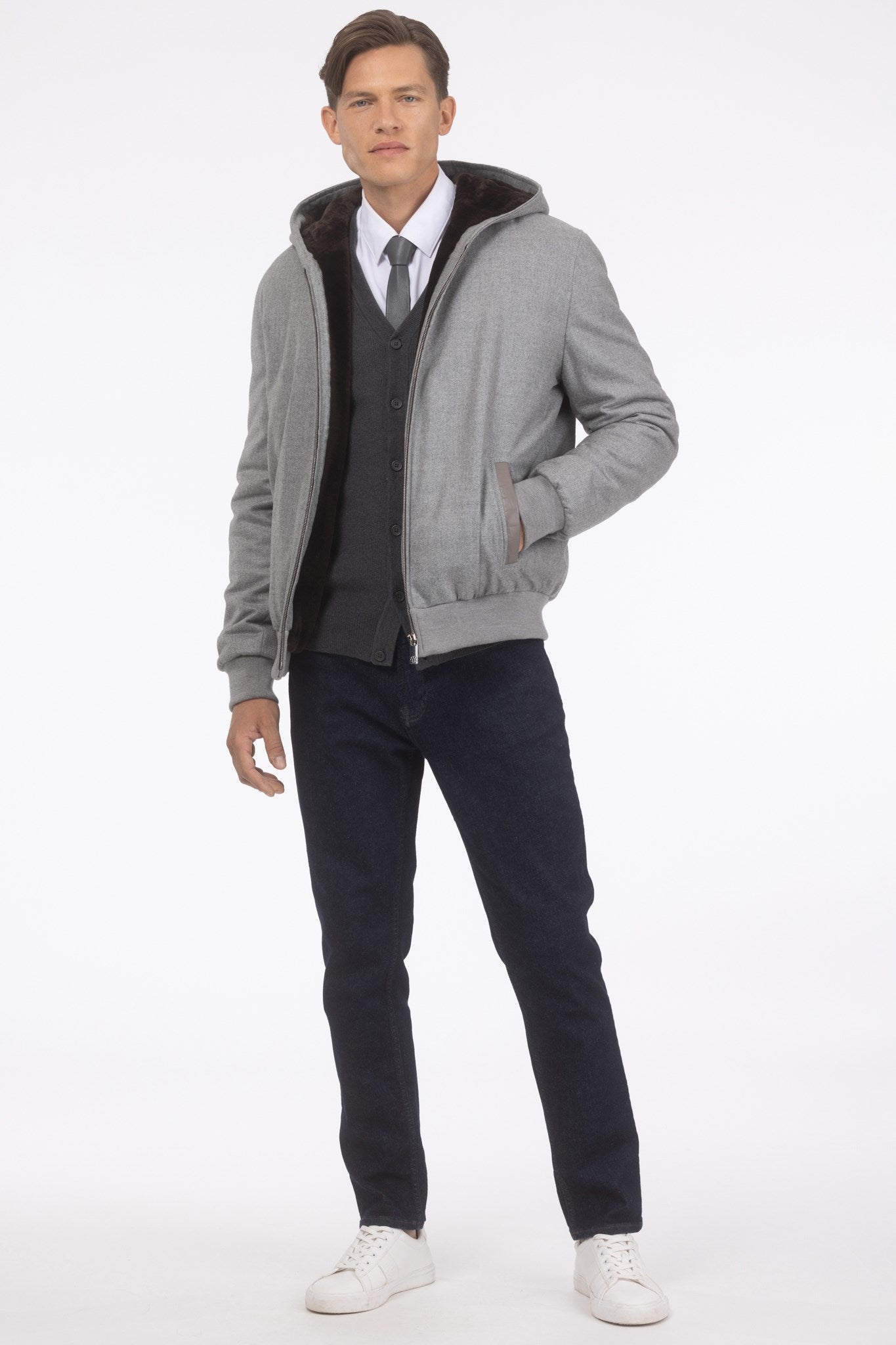 Men's Jacket Crafted From Loro Piana Cashmere and Wool with Select Shearling Lamb Lining