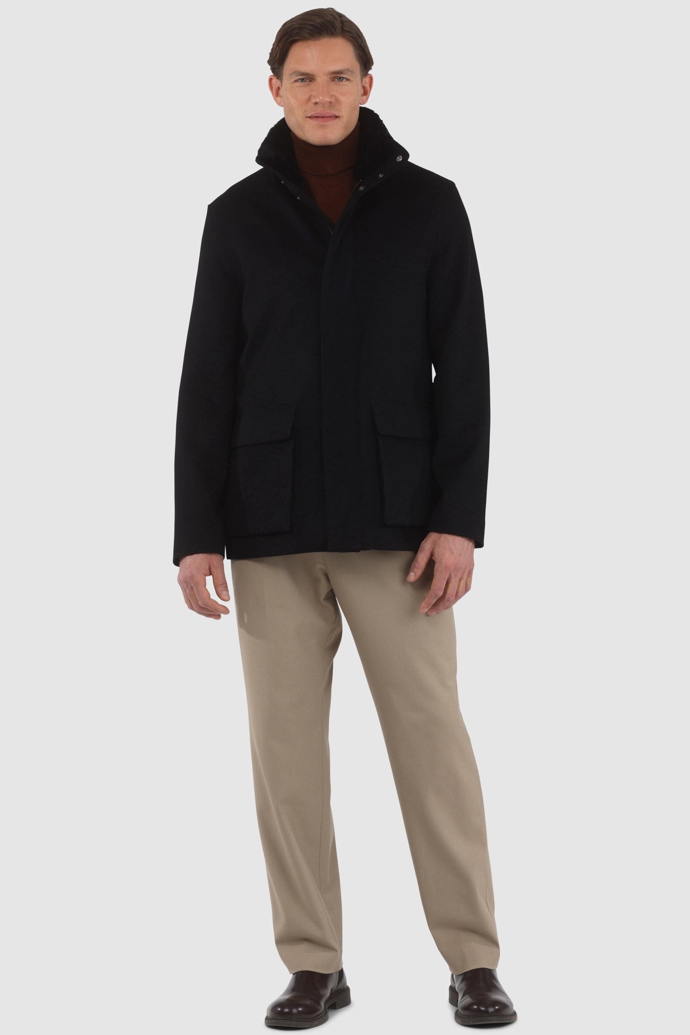 Men's Jacket Crafted From Loro Piana Wool with Detachable Select Shearling Lamb Collar