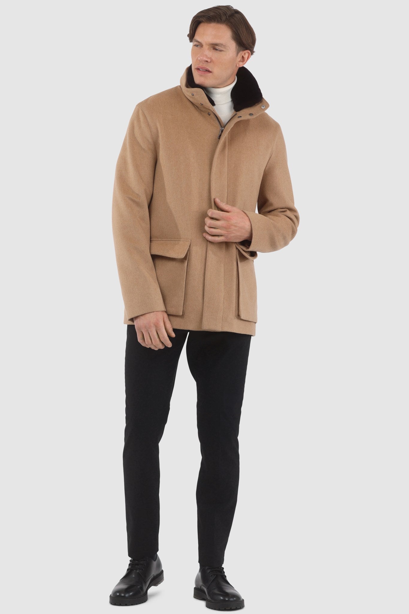 Men's Jacket Crafted From Loro Piana Wool with Detachable Select Shearling Lamb Collar