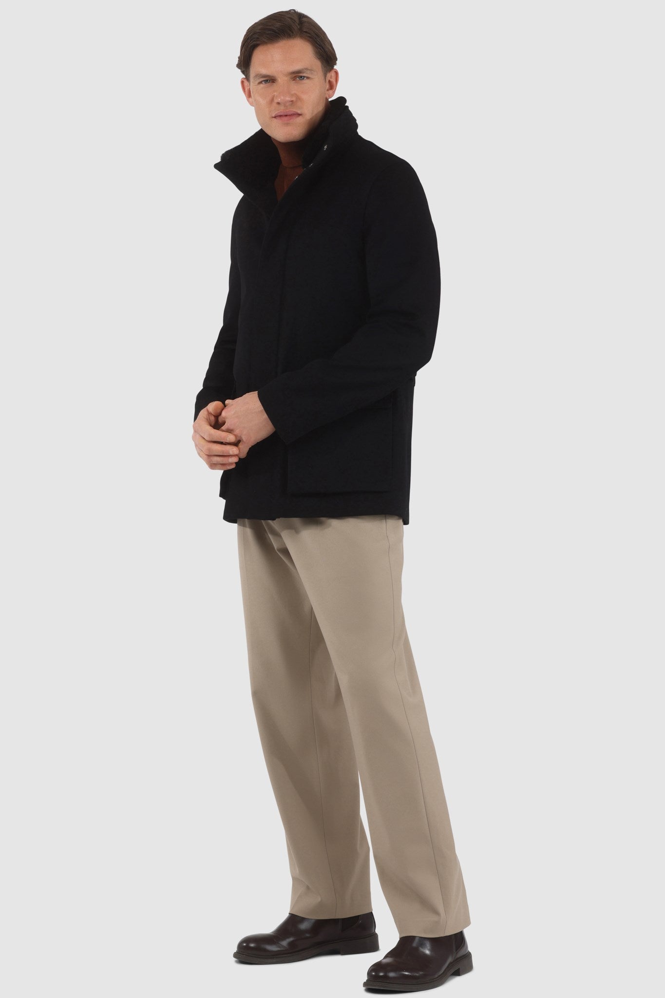 Men's Jacket Crafted From Loro Piana Wool with Detachable Select Shearling Lamb Collar