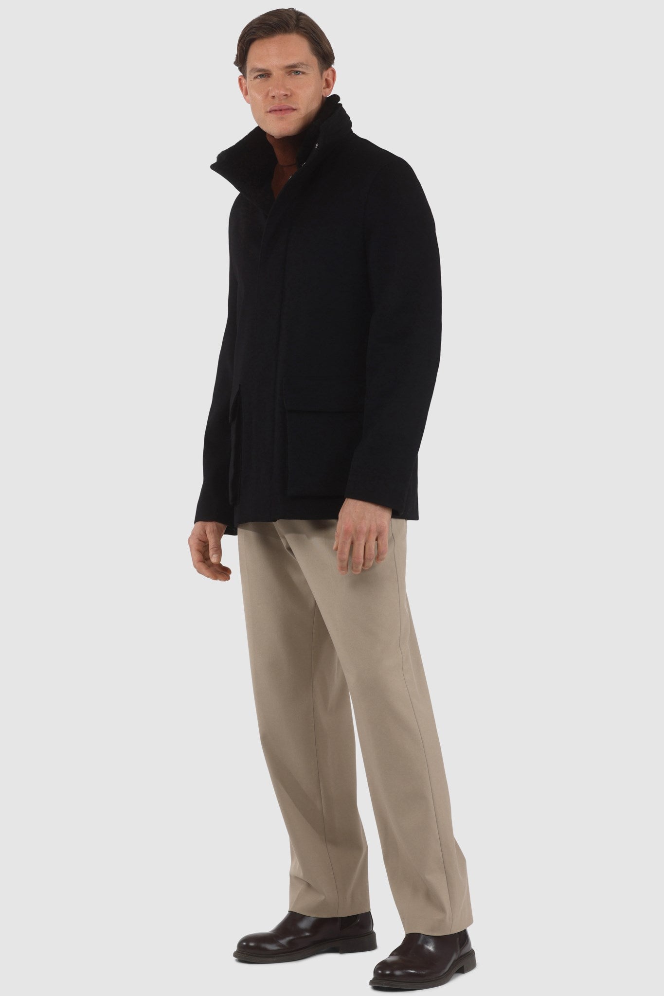 Men's Jacket Crafted From Loro Piana Wool with Detachable Select Shearling Lamb Collar