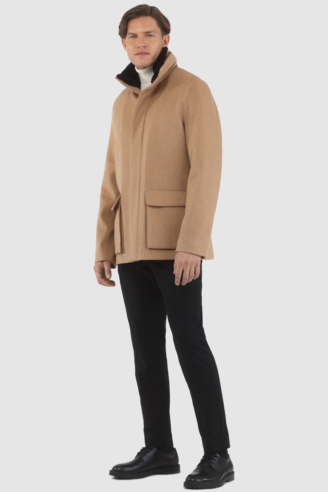 Men's Jacket Crafted From Loro Piana Wool with Detachable Select Shearling Lamb Collar