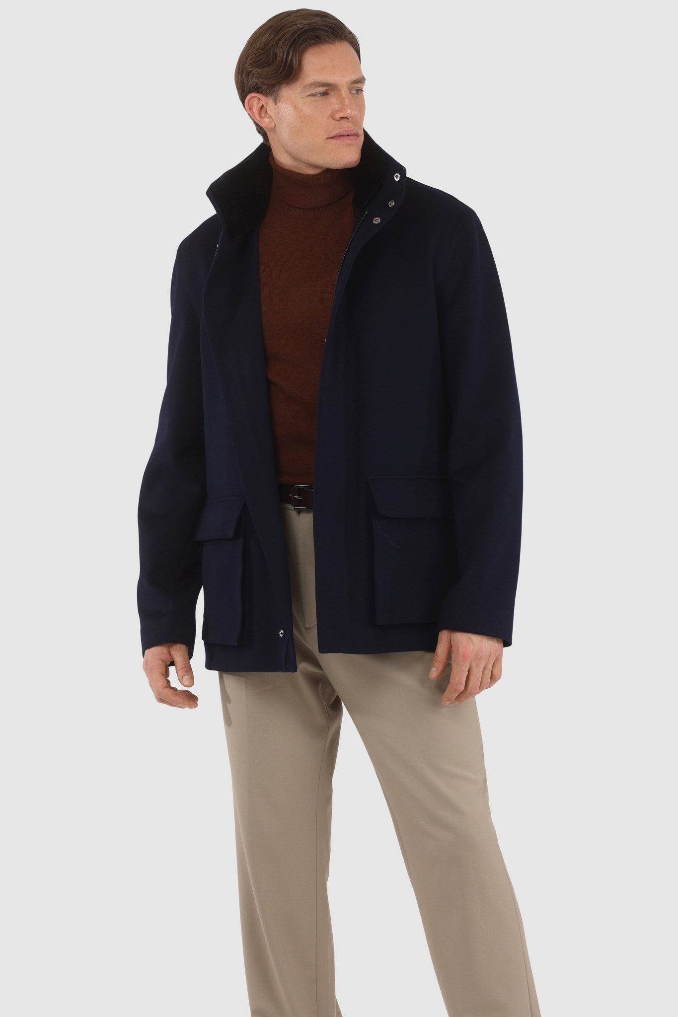 Men's Jacket Crafted From Loro Piana Wool with Detachable Select Shearling Lamb Collar