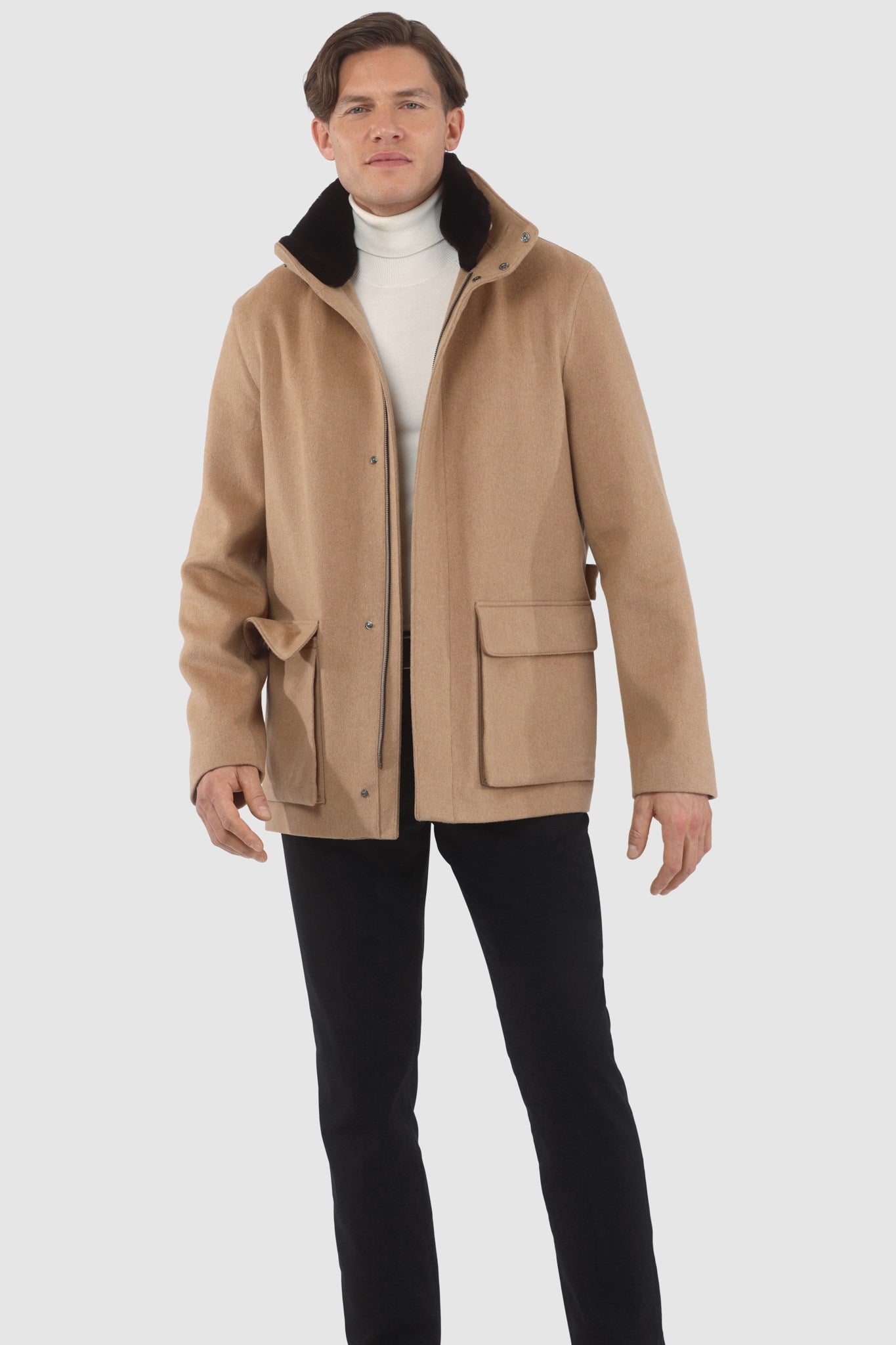 Men's Jacket Crafted From Loro Piana Wool with Detachable Select Shearling Lamb Collar