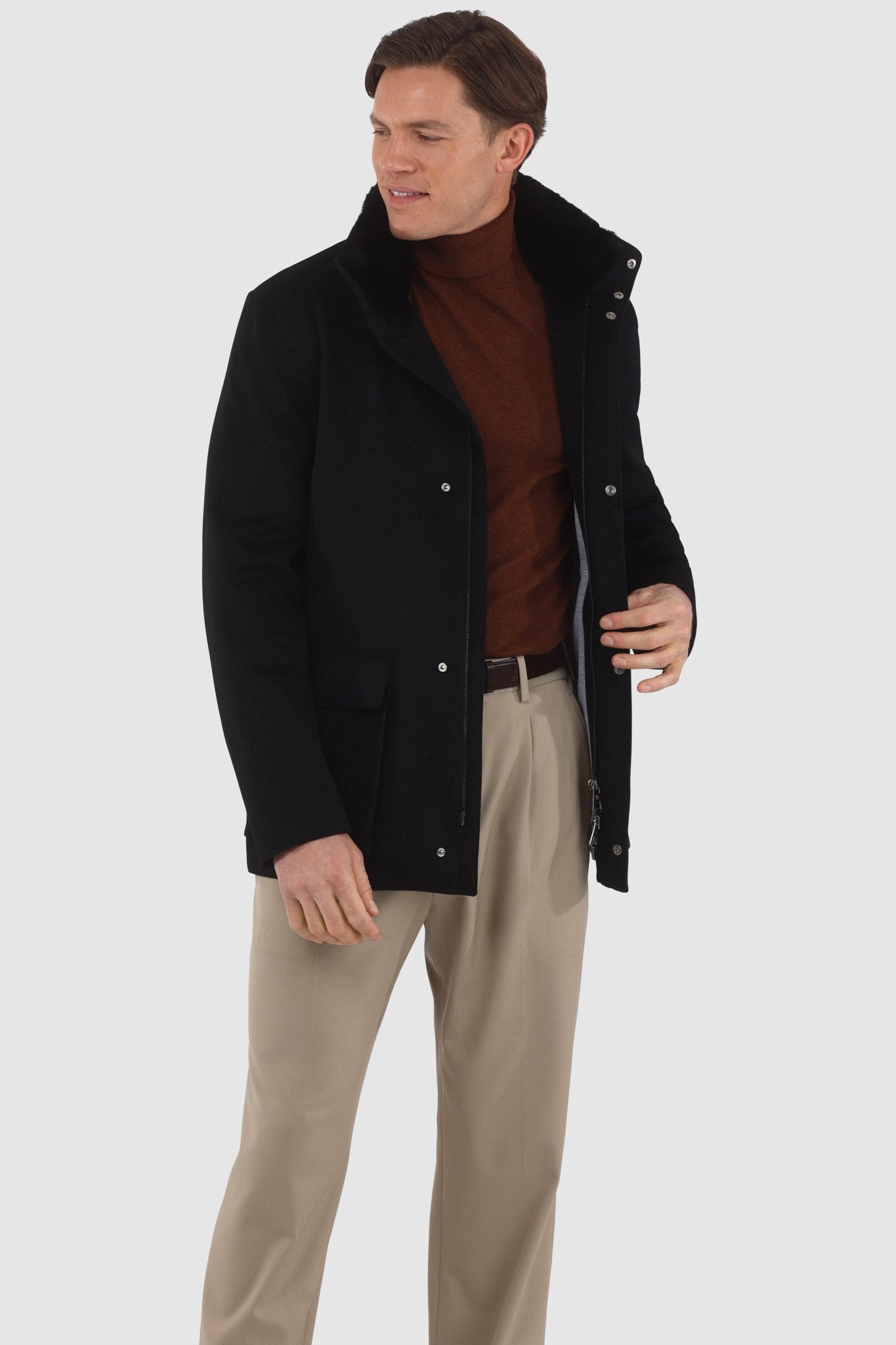 Men's Jacket Crafted From Loro Piana Wool with Detachable Select Shearling Lamb Collar