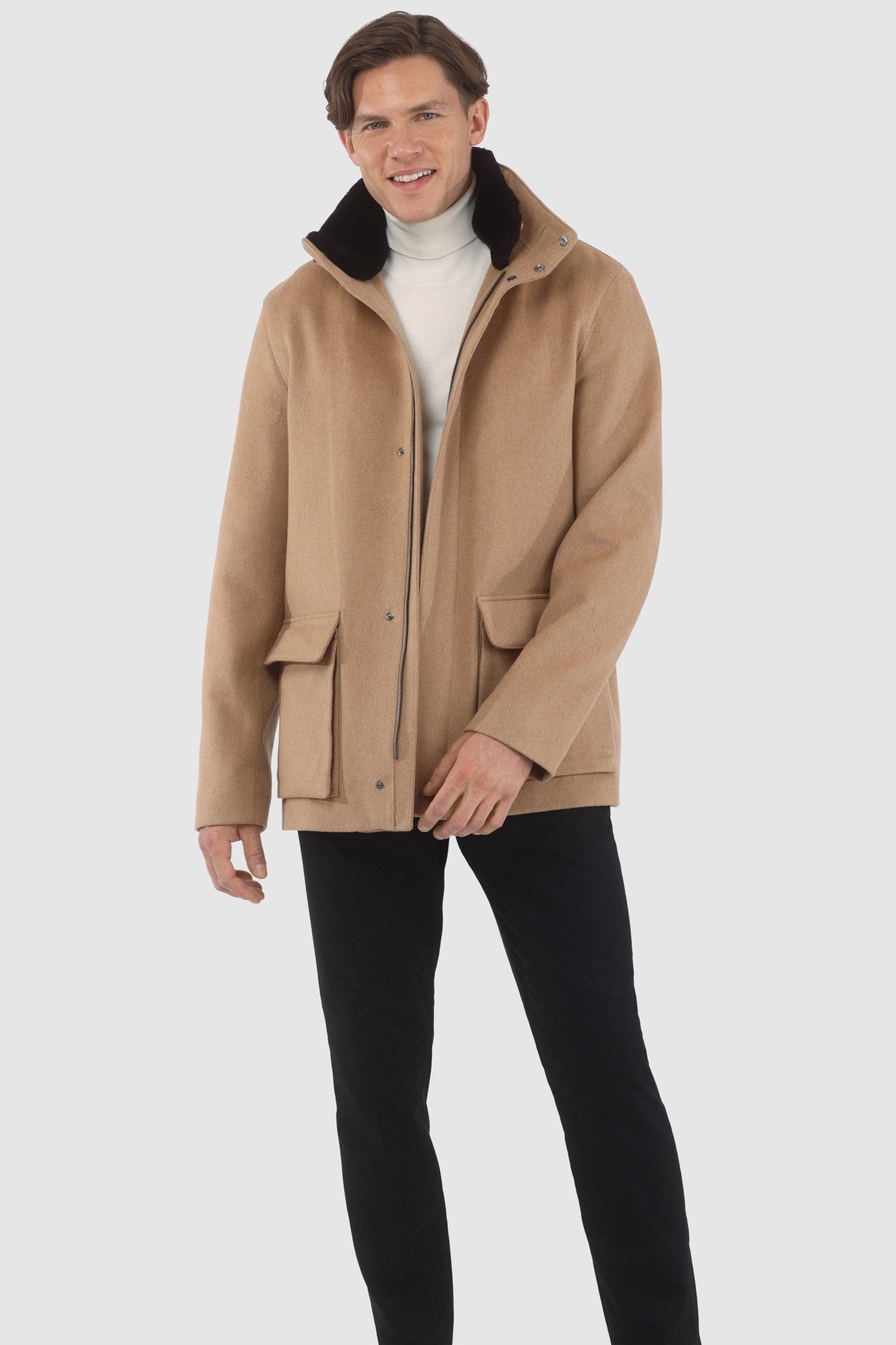 Men's Jacket Crafted From Loro Piana Wool with Detachable Select Shearling Lamb Collar