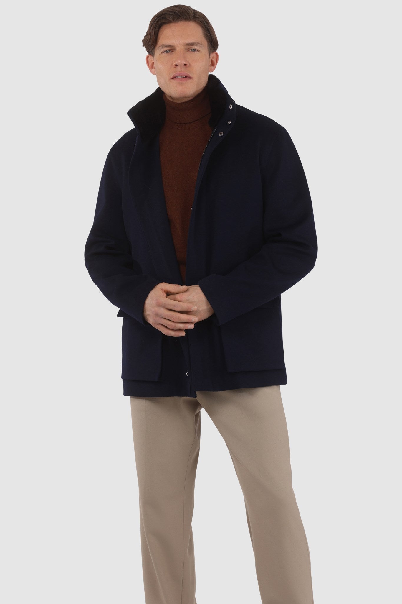 Men's Jacket Crafted From Loro Piana Wool with Detachable Select Shearling Lamb Collar