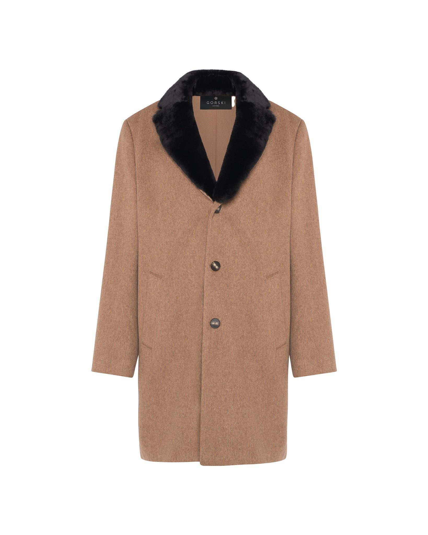 Men's Short Coat Crafted From Loro Piana Wool with Select Shearling Lamb Collar