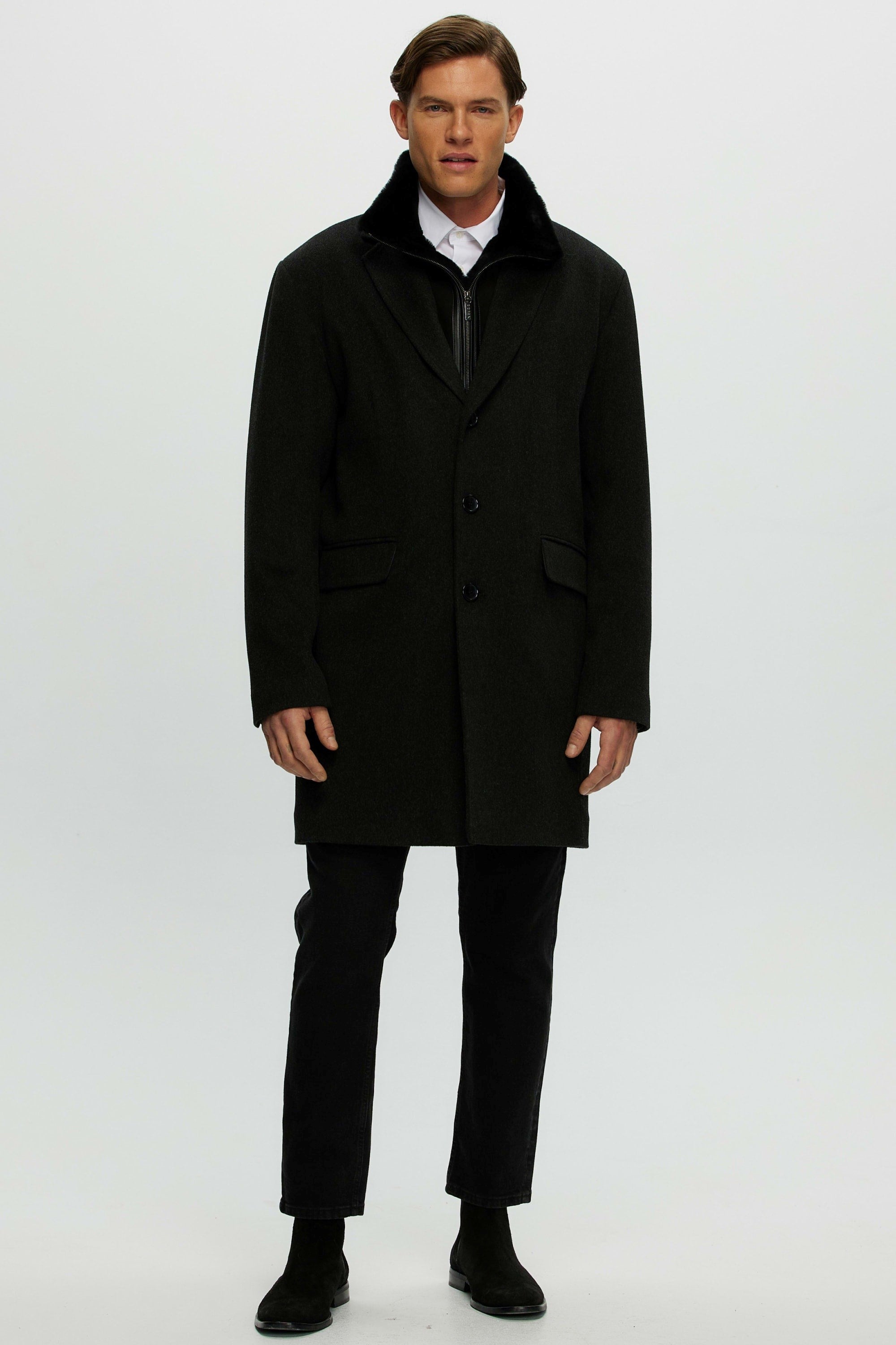 Mens Wool Stroller with Detachable Shearling Lamb Trim