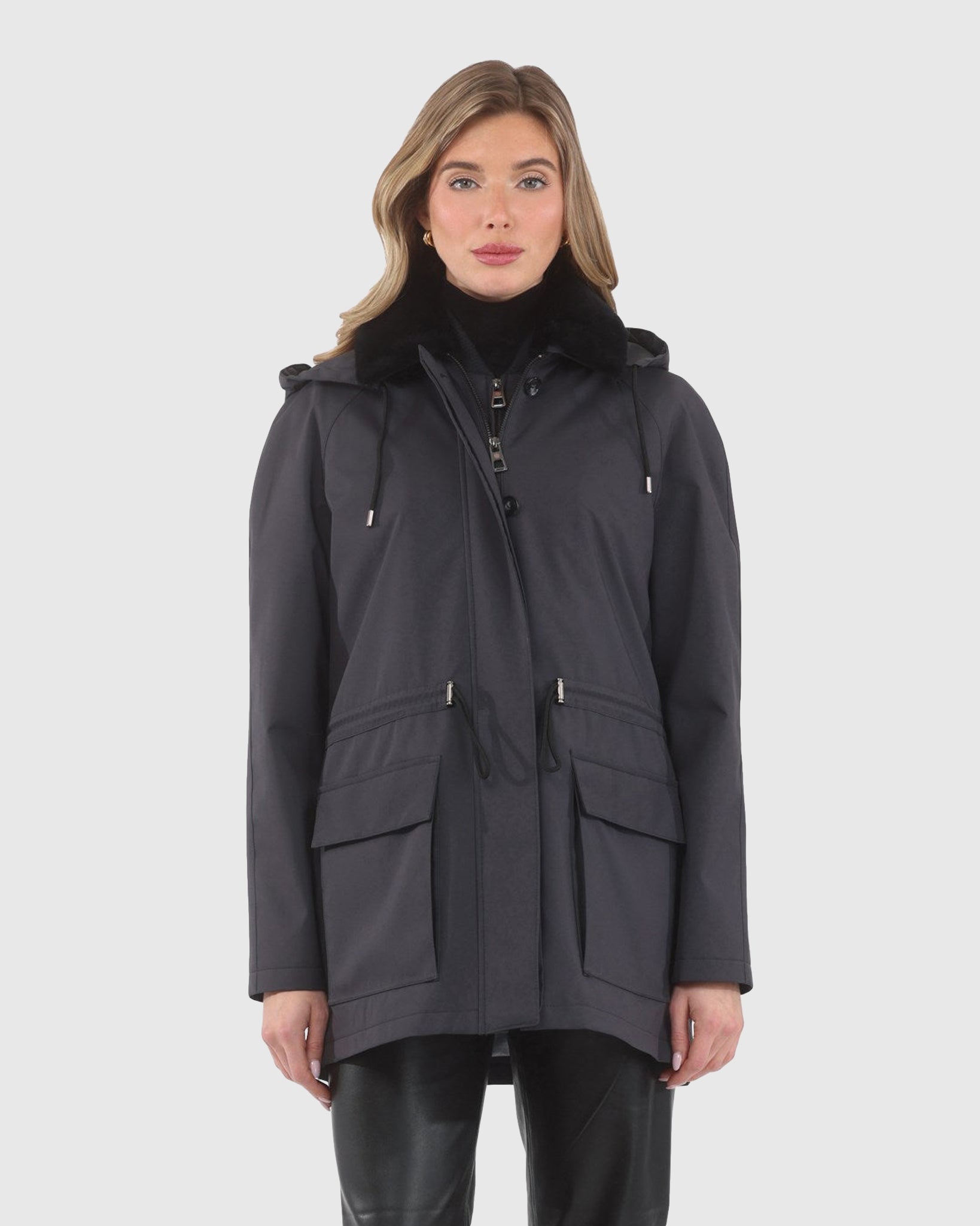 Parka with Detachable Hood and Select Shearling Lamb Collar, Removable