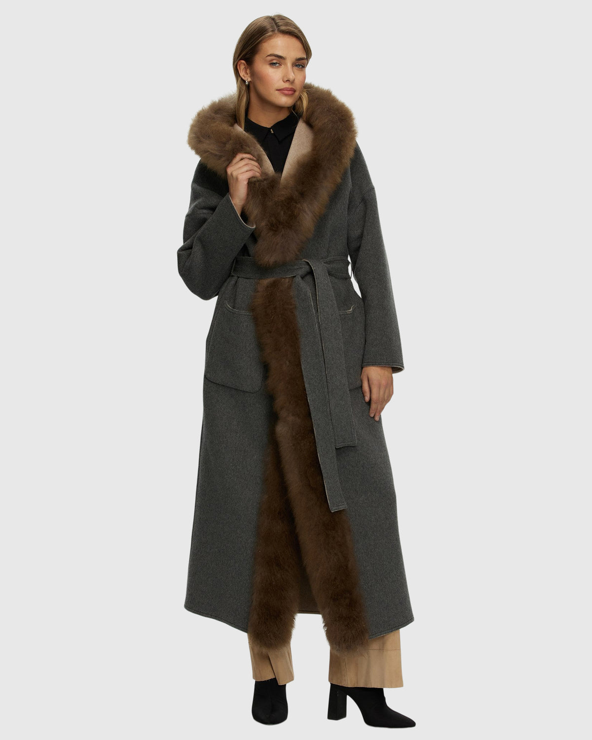 REVERSIBLE LORO PIANA CASHMERE PARKA WITH SELECT CASHMERE GOAT TRIM