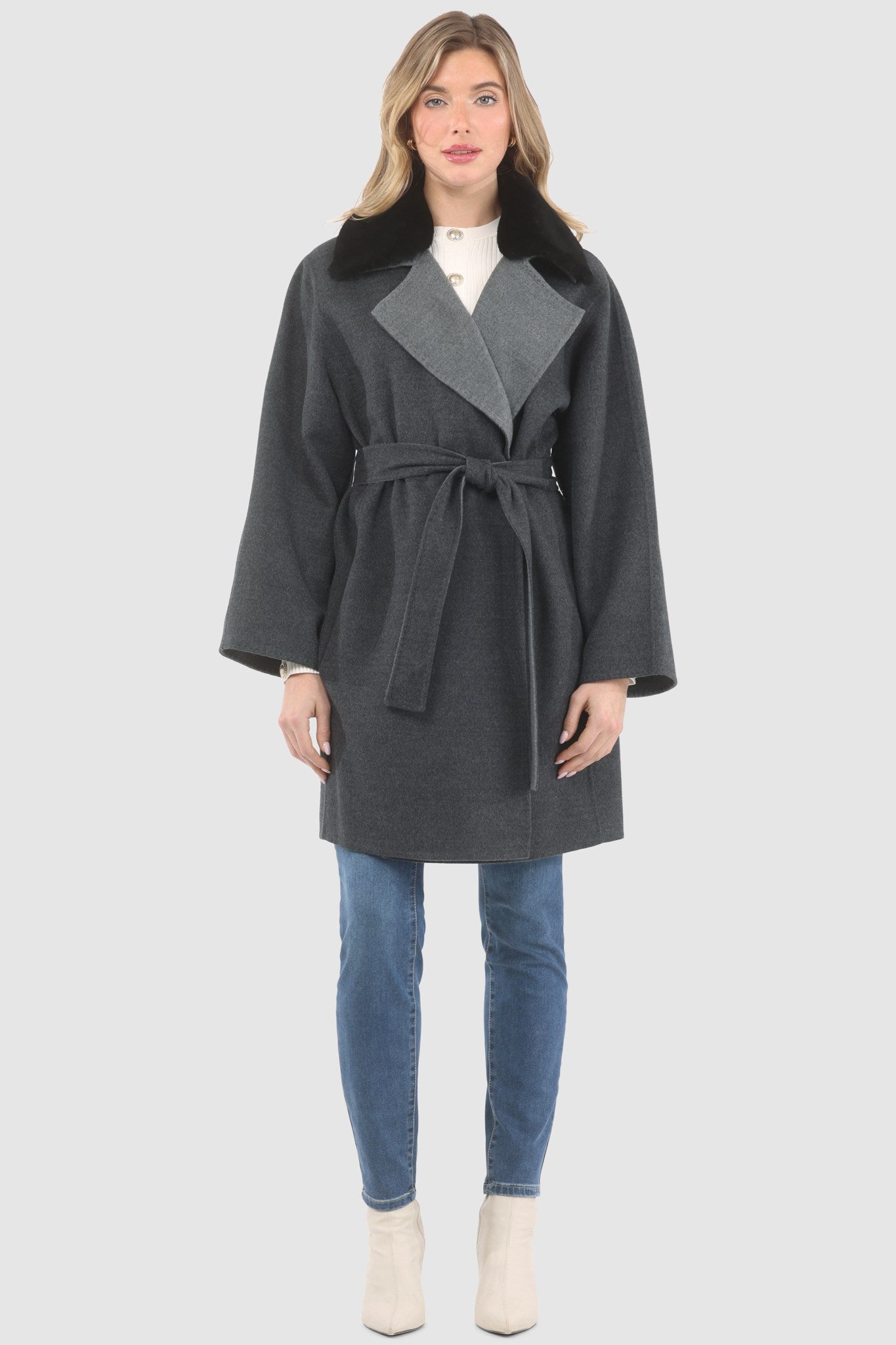 Reversible Stroller Crafted From Loro Piana Wool with Detachable Select Shearling Lamb Collar and Belt