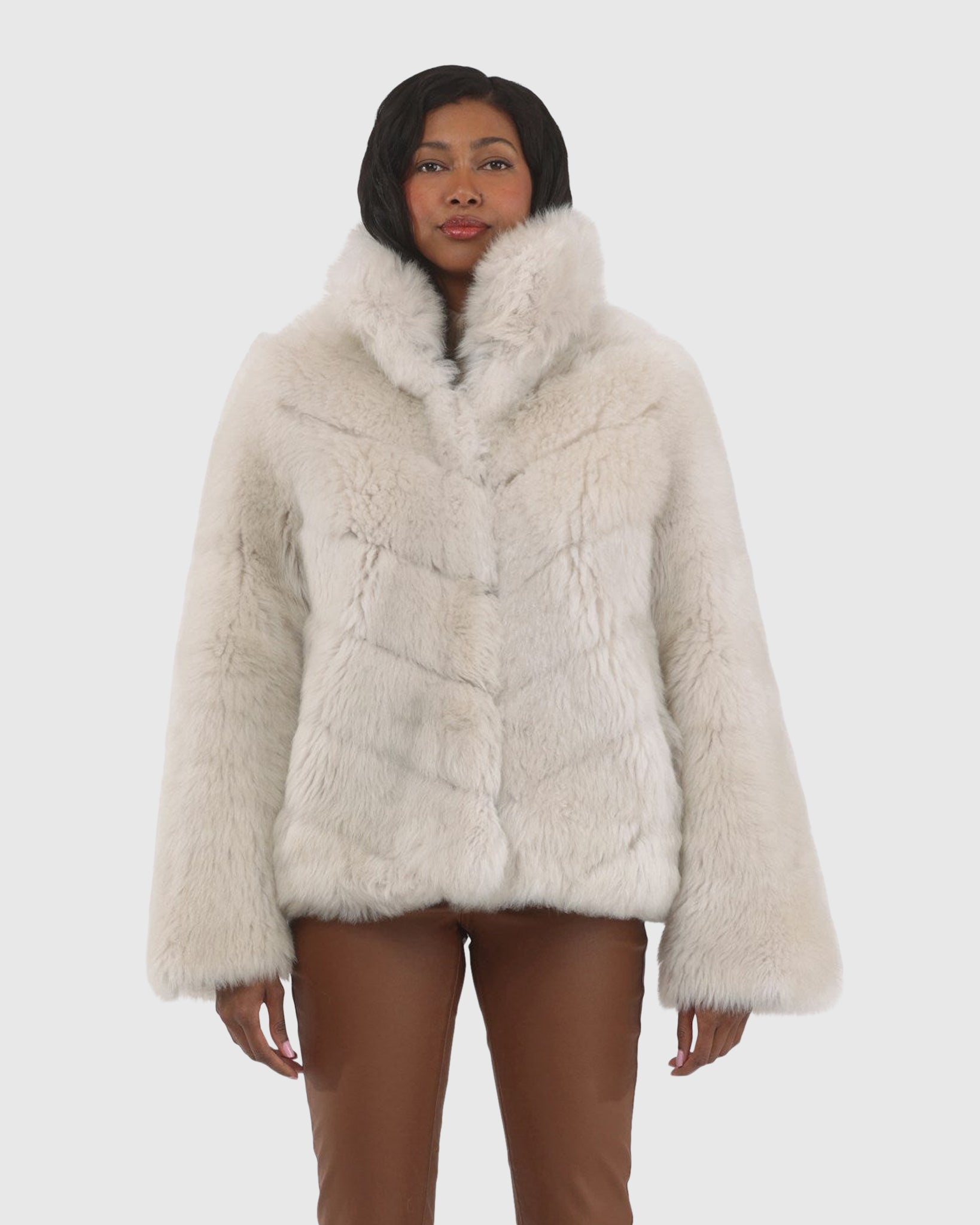 Reversible Merinillo Shearling Lamb Chevron Jacket with Horizontal Bot
