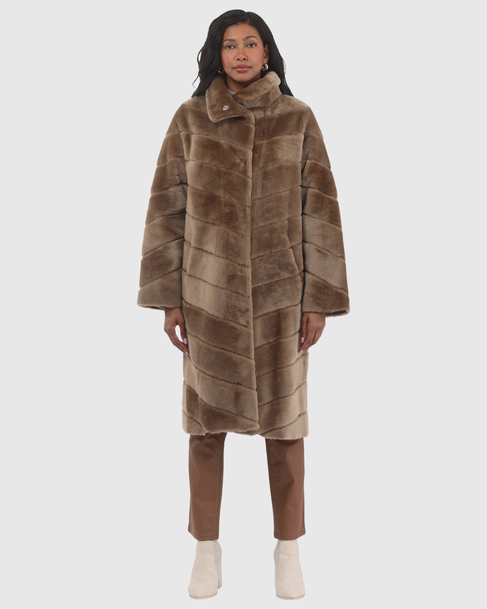 Reversible Merino Shearling Lamb Chevron Short Coat