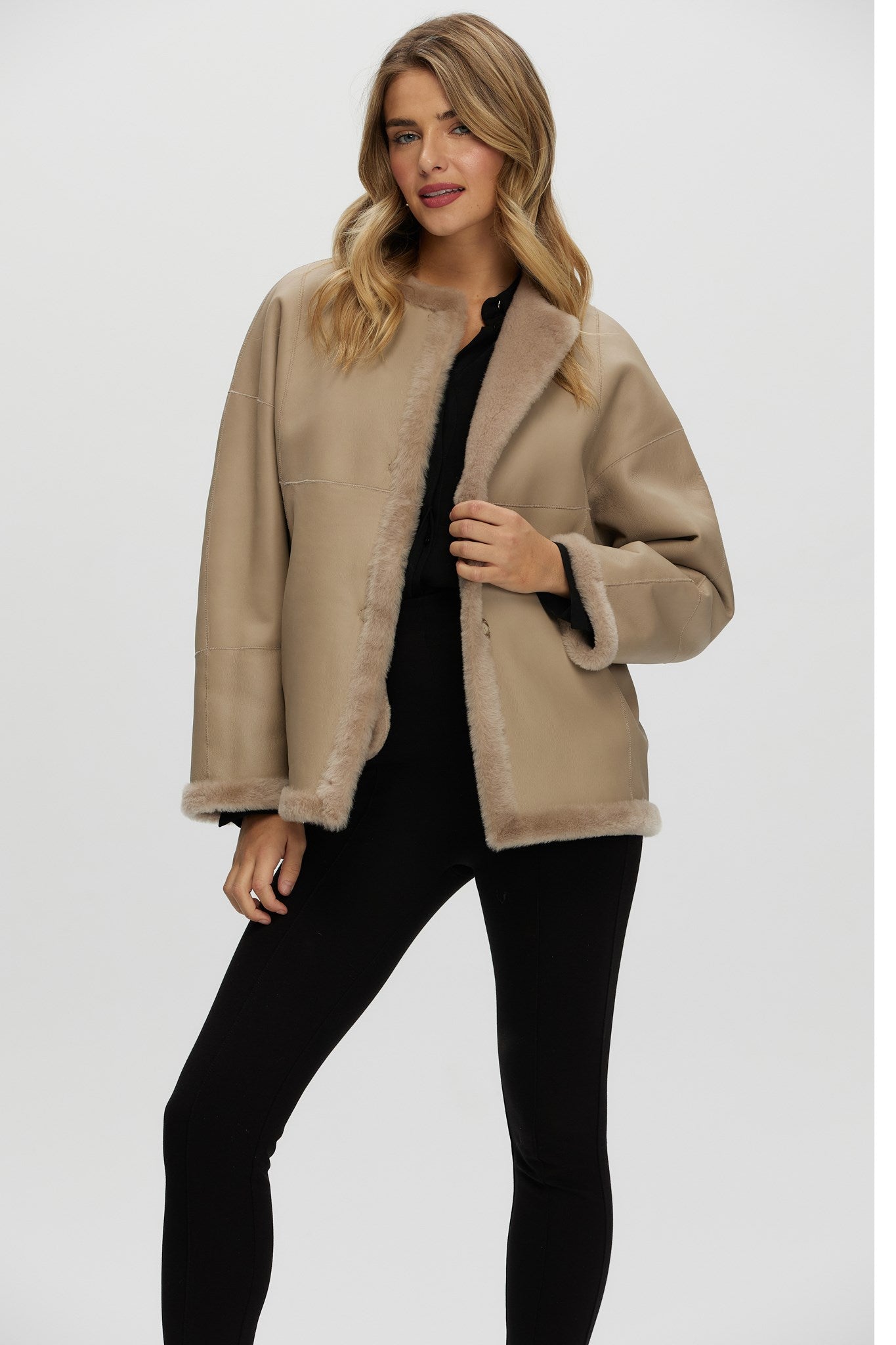 Reversible Shearling Lamb Collarless Jacket
