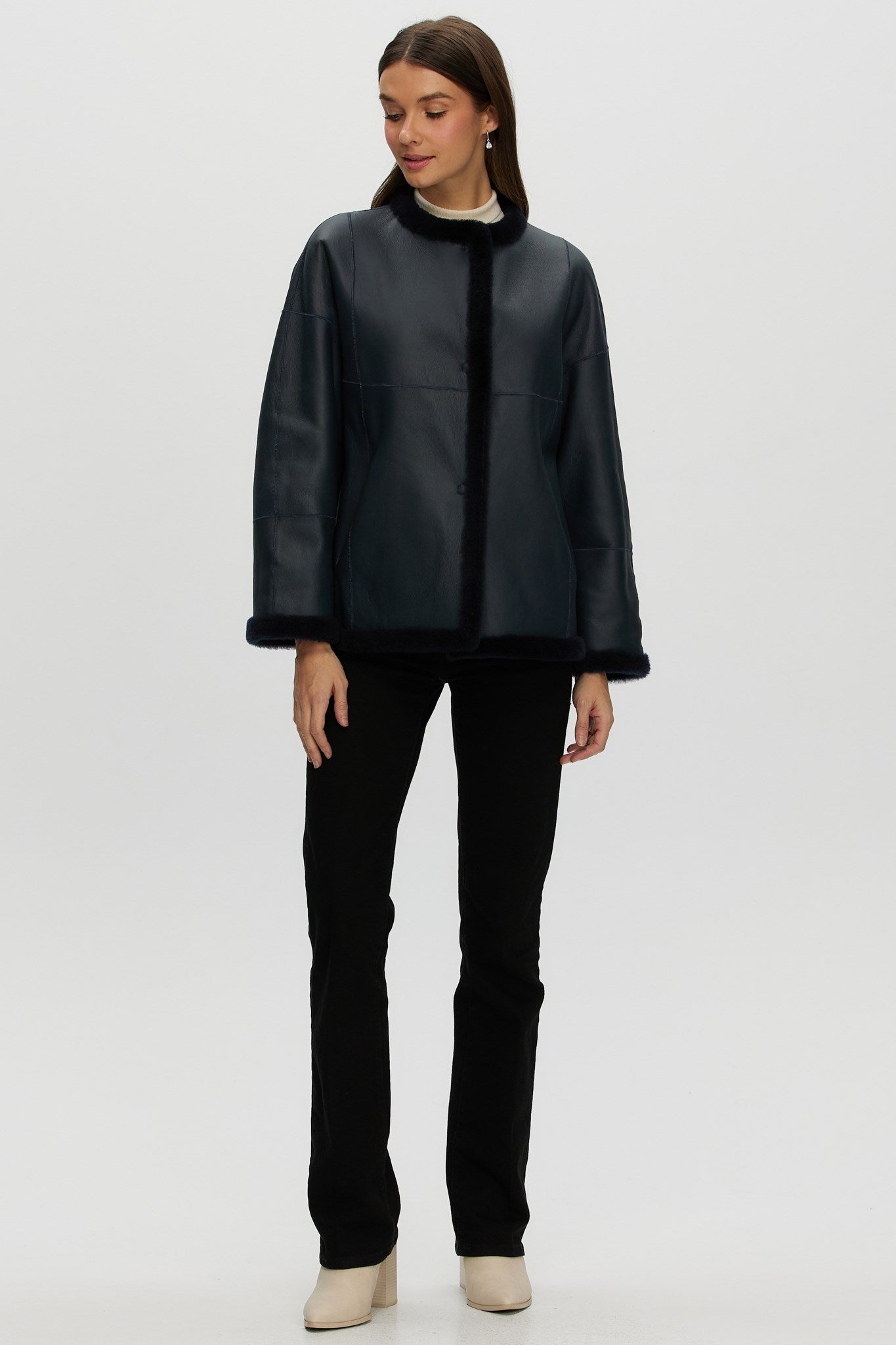 Reversible Shearling Lamb Collarless Jacket