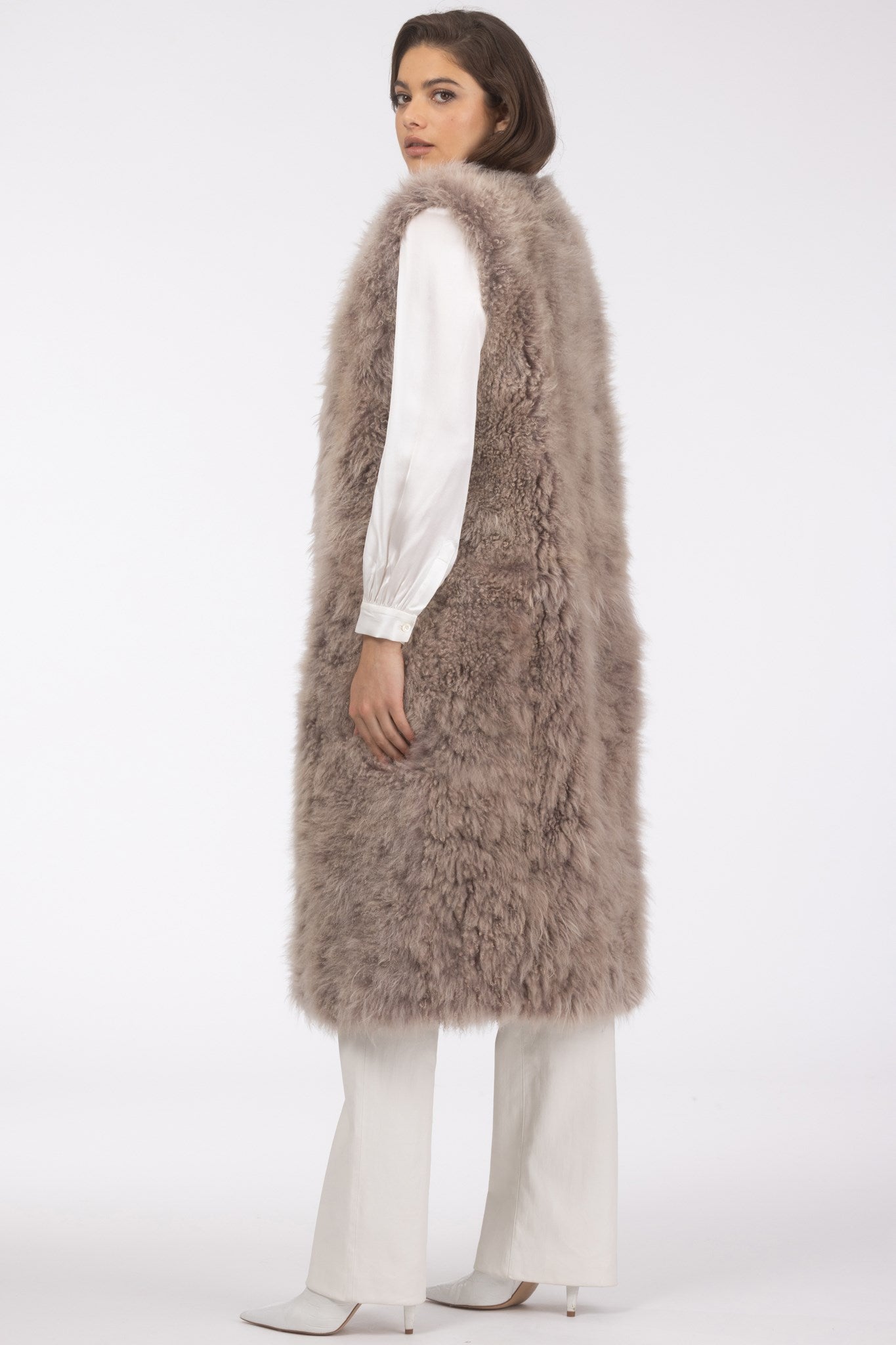 Select Cashmere Goat Collarless Long Vest