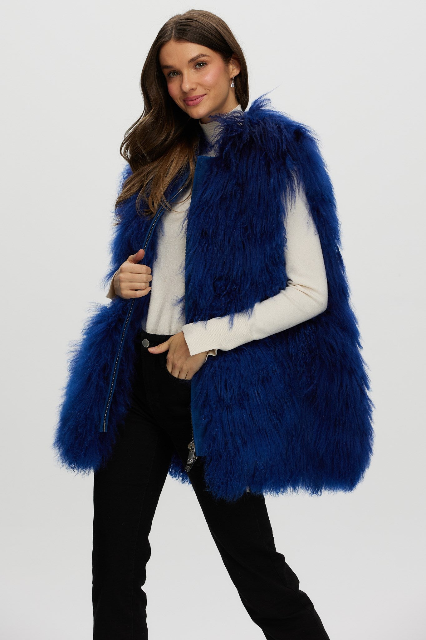 Select Mongolian Goat Zip Vest