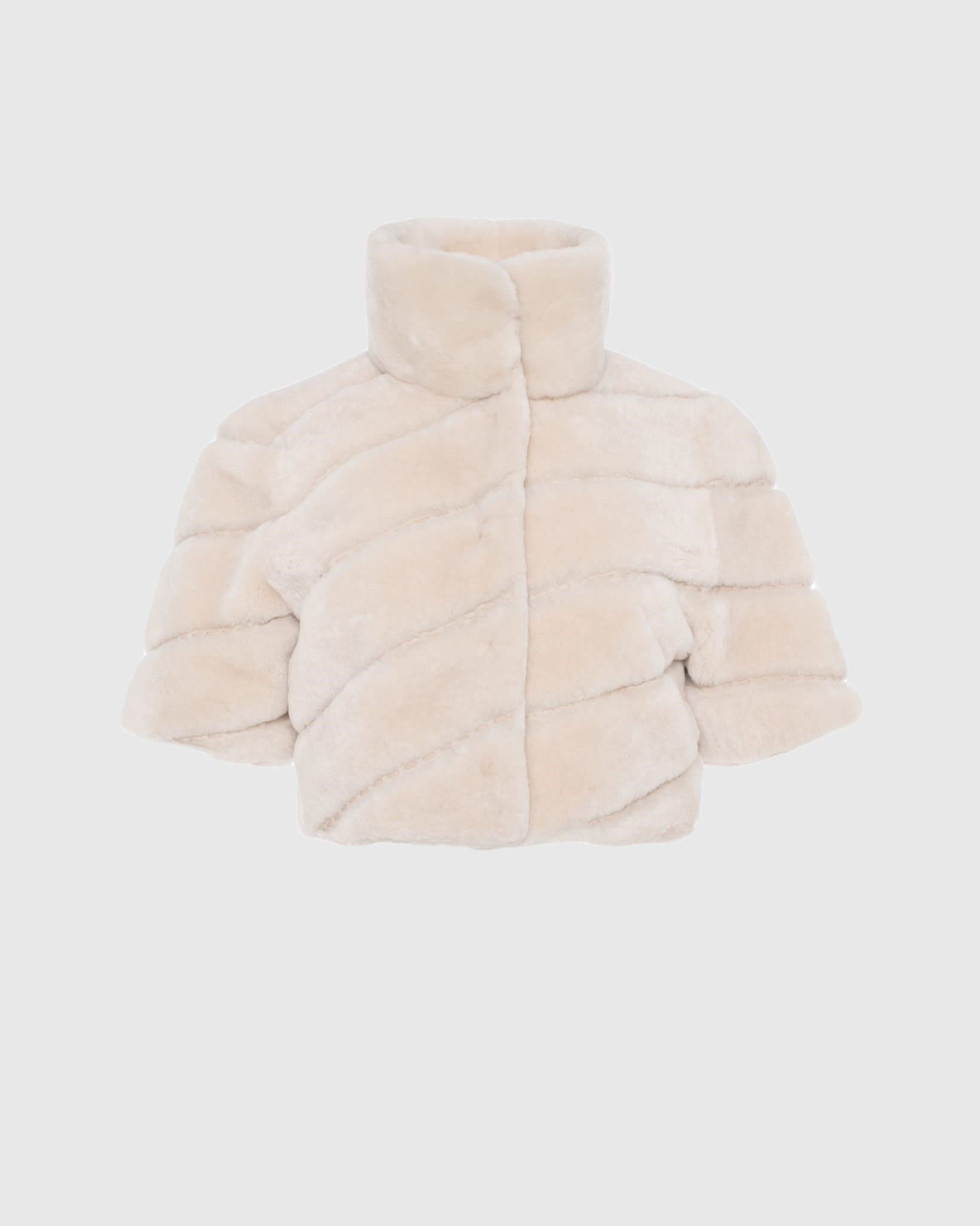 Select Shearling Lamb Diagonal Bolero with Cropped Sleeves