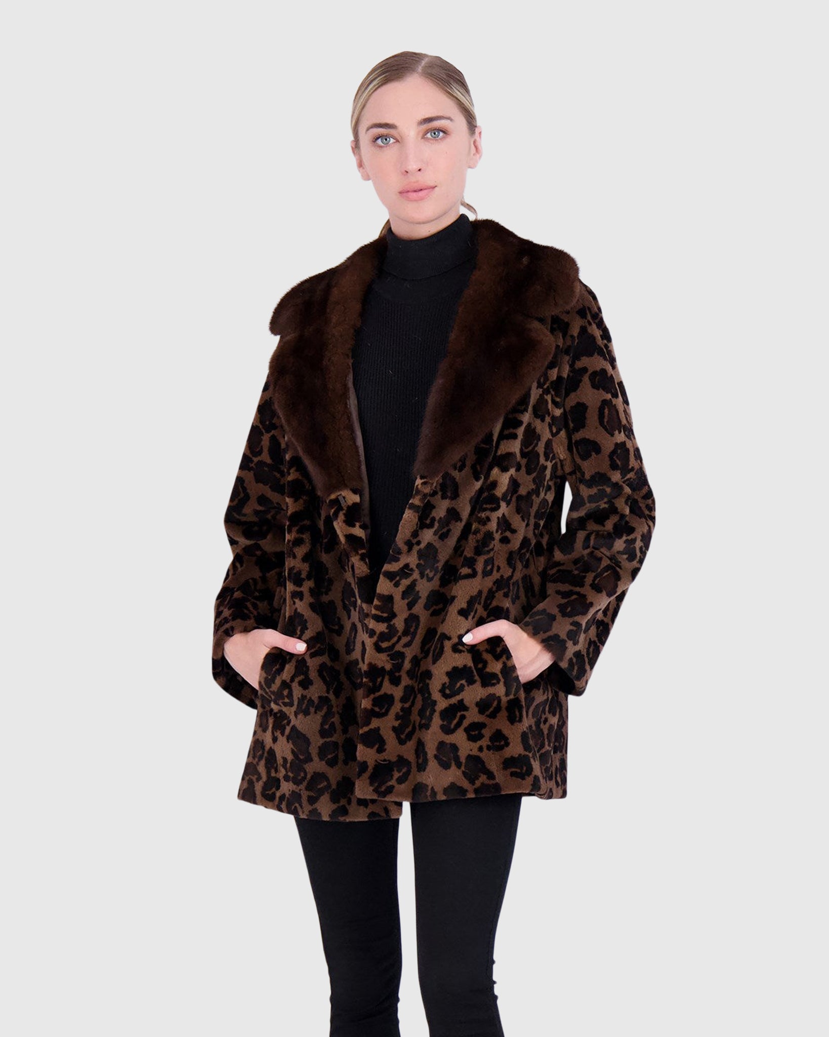 Mink Faux Fur Animal Print Coats Sheared Mink Jacket With Belt