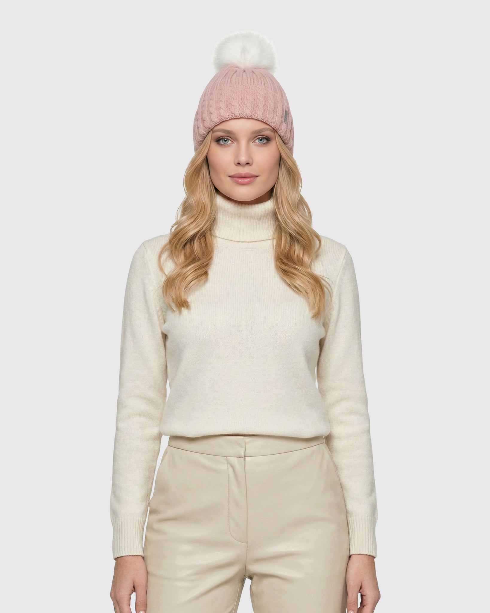 Knit Hat With Toscana Shearling Lamb Pompom