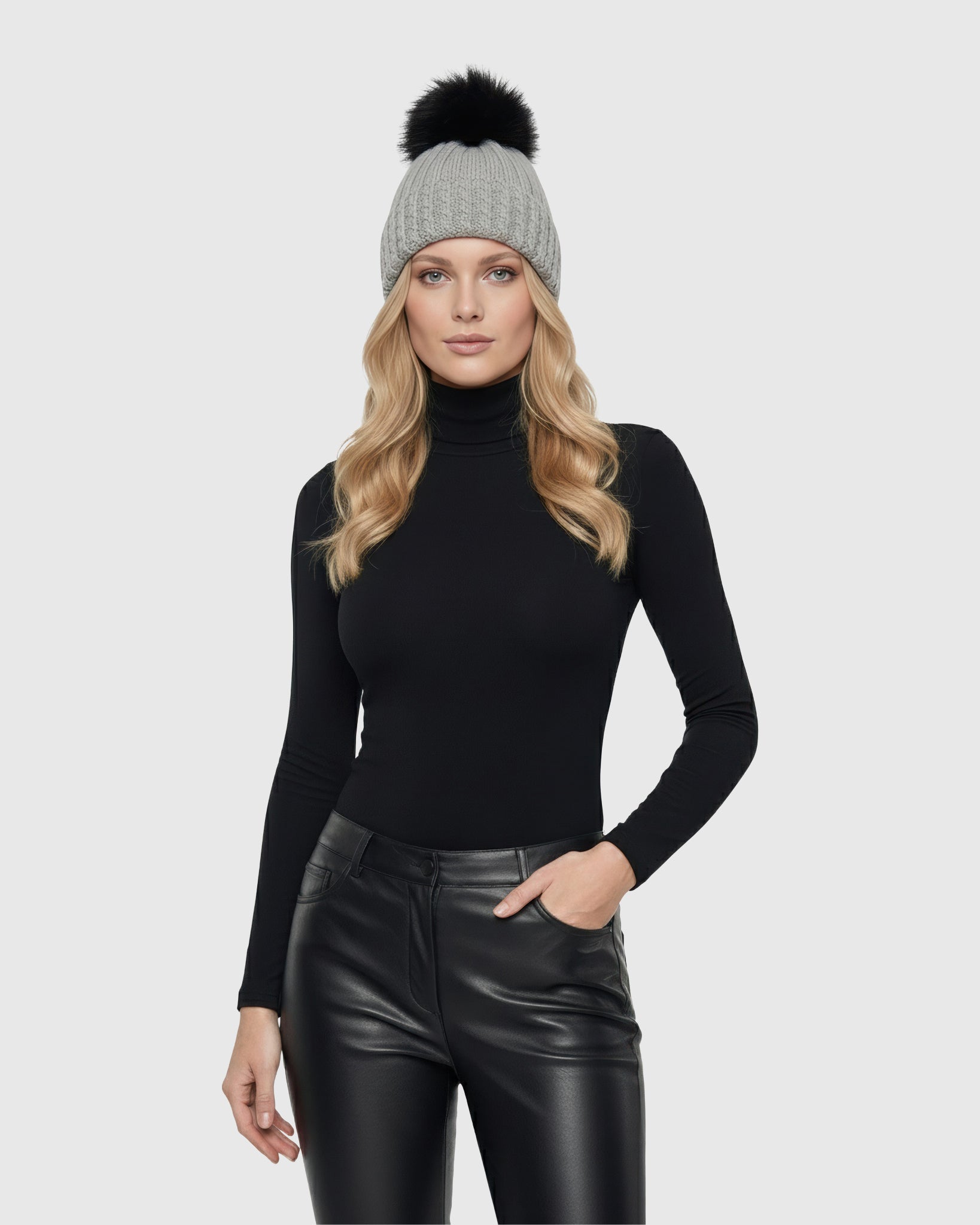 Knit Hat with Toscana Shearling Lamb Pompom